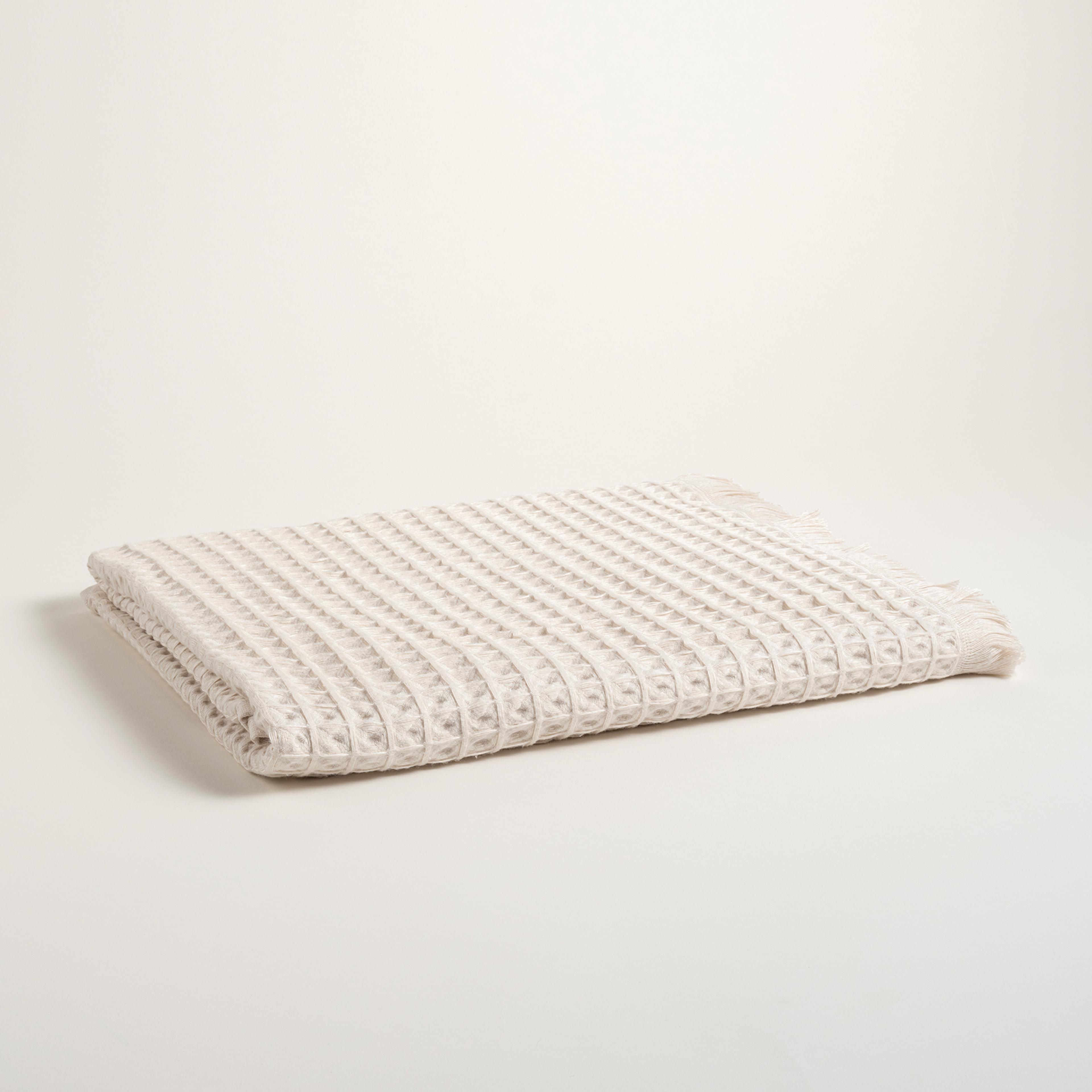 Solıd Waffle Pamuk Pamuklu Banyo Havlusu 90x150 Cm Krem