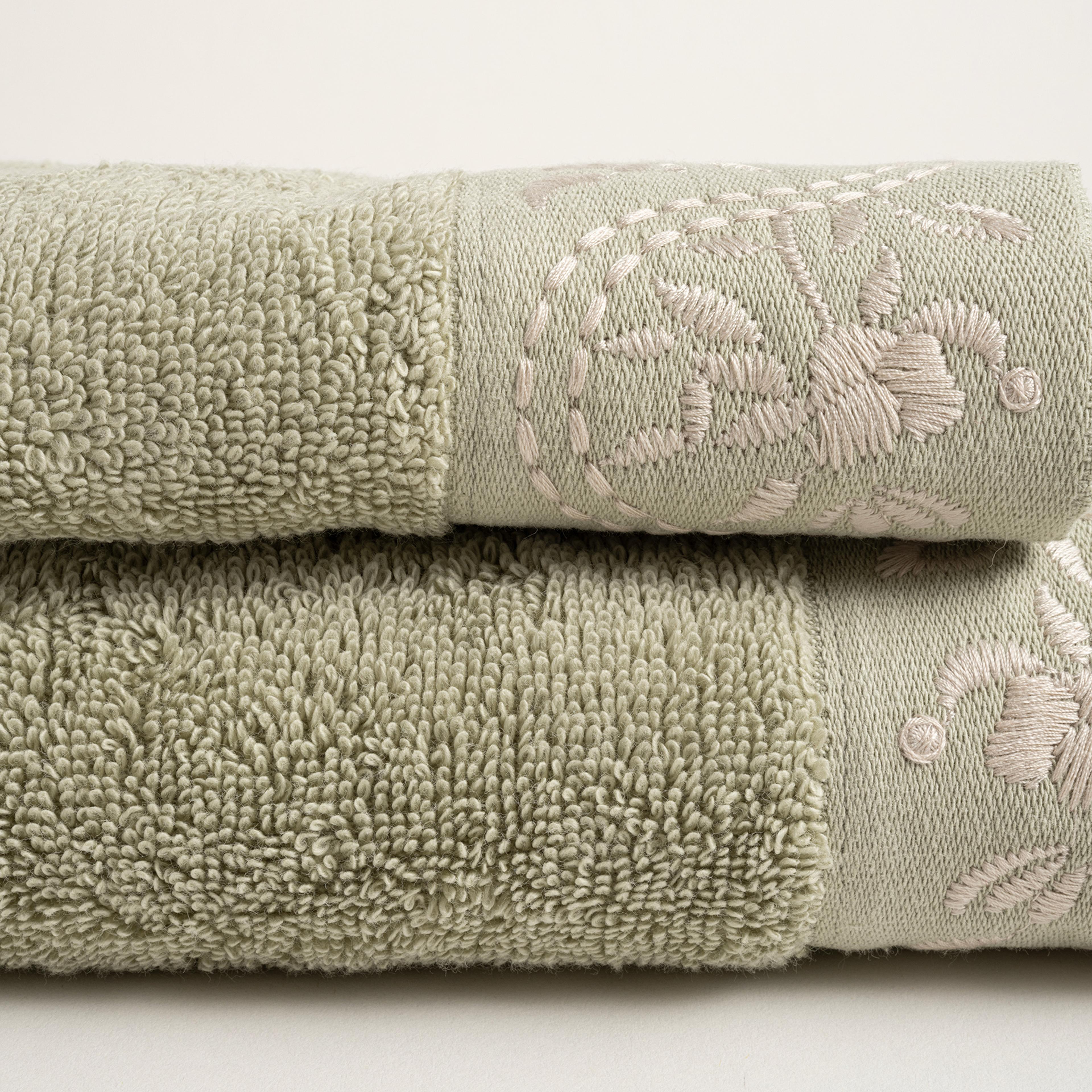 Ornaz Nakışlı Pamuk %100 Pamuk Yüz Havlusu 50x90 Cm Yeşil