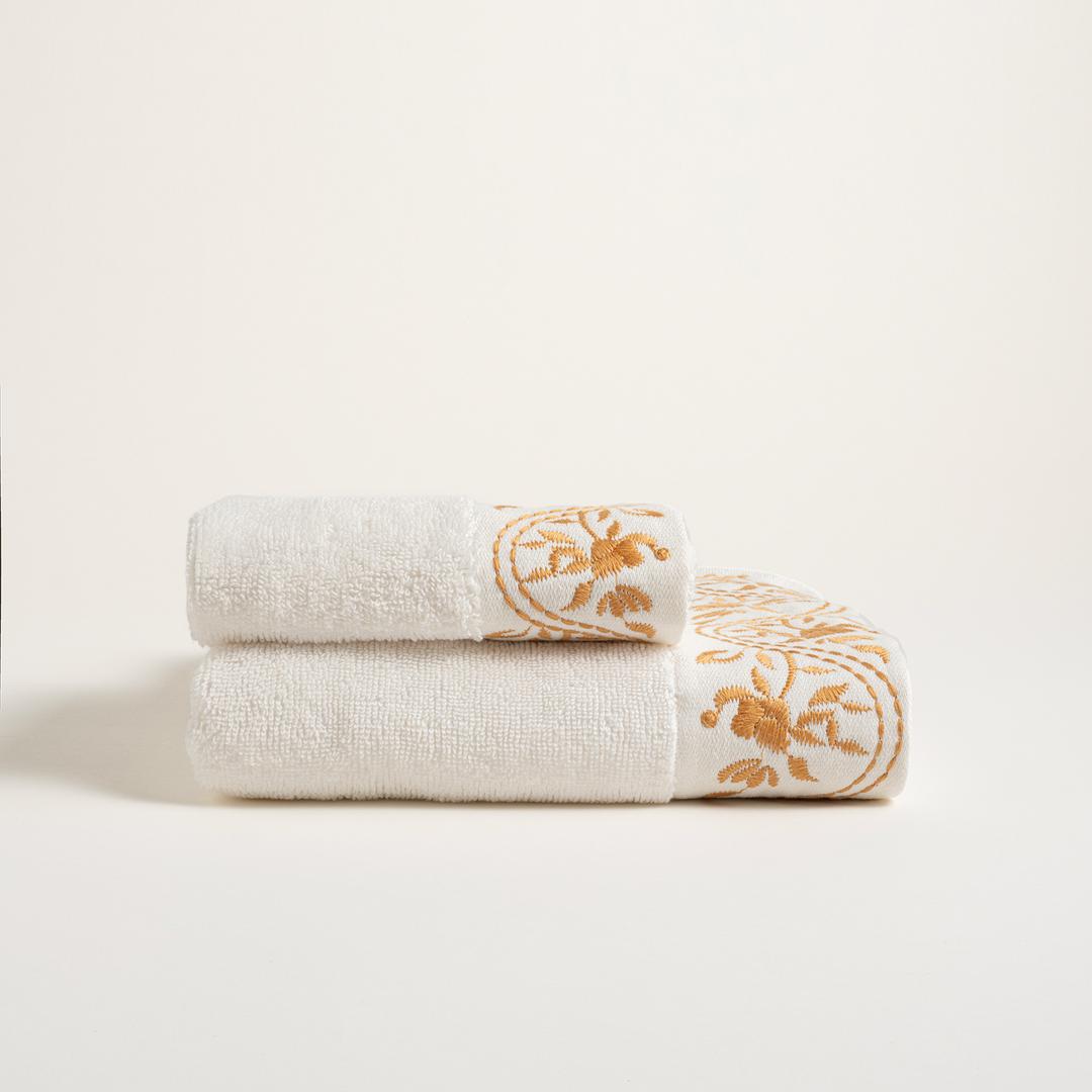 Ornaz Nakışlı Pamuk %100 Pamuk Yüz Havlusu 50x90 Cm Ekru