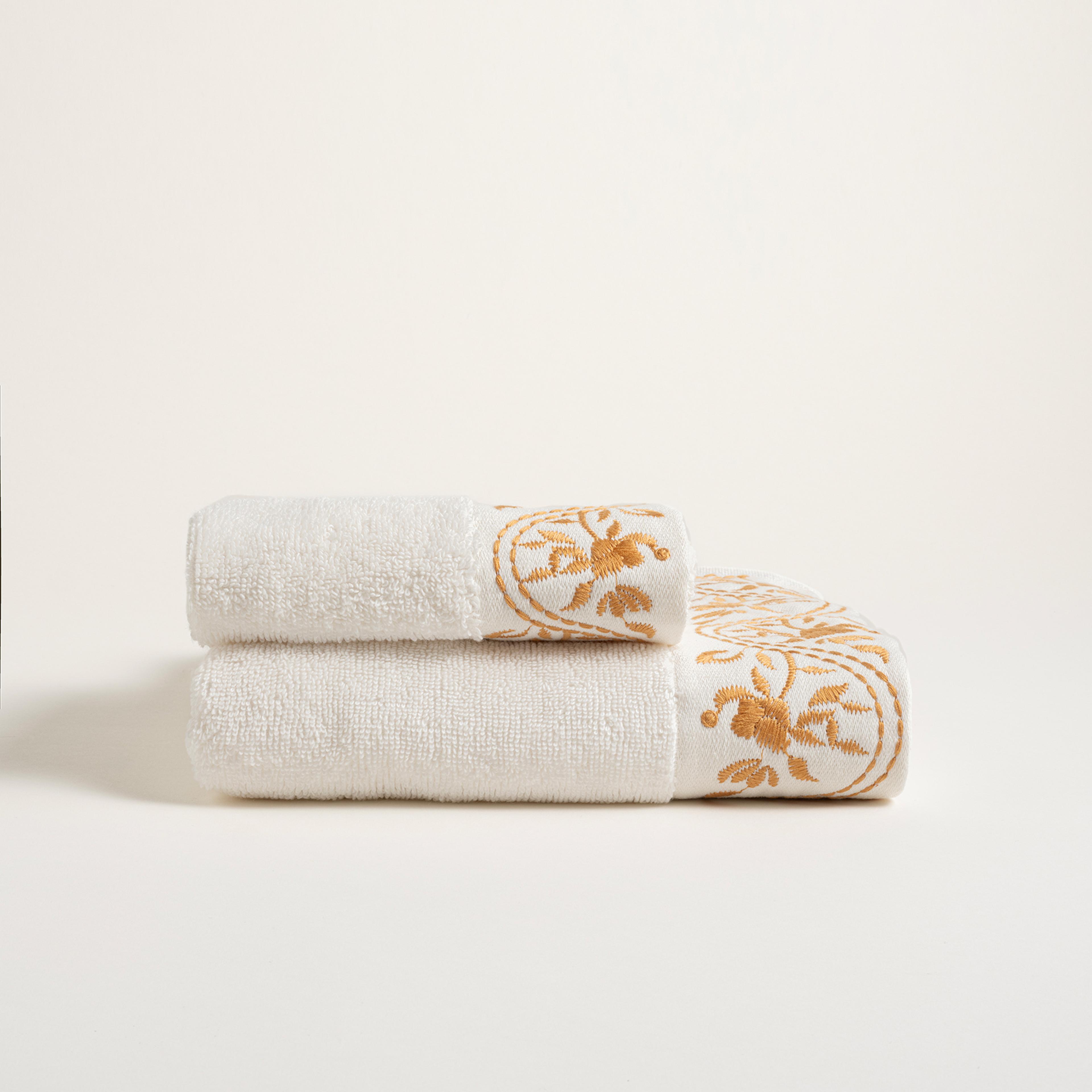 Ornaz Nakışlı Pamuk %100 Pamuk Yüz Havlusu 50x90 Cm Ekru