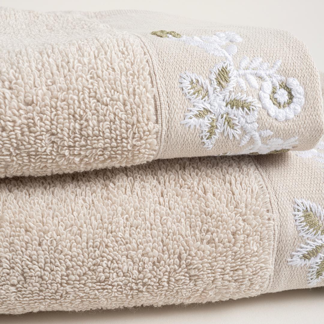 Ornaz Nakışlı Pamuk %100 Pamuk Yüz Havlusu 50x90 Cm Krem