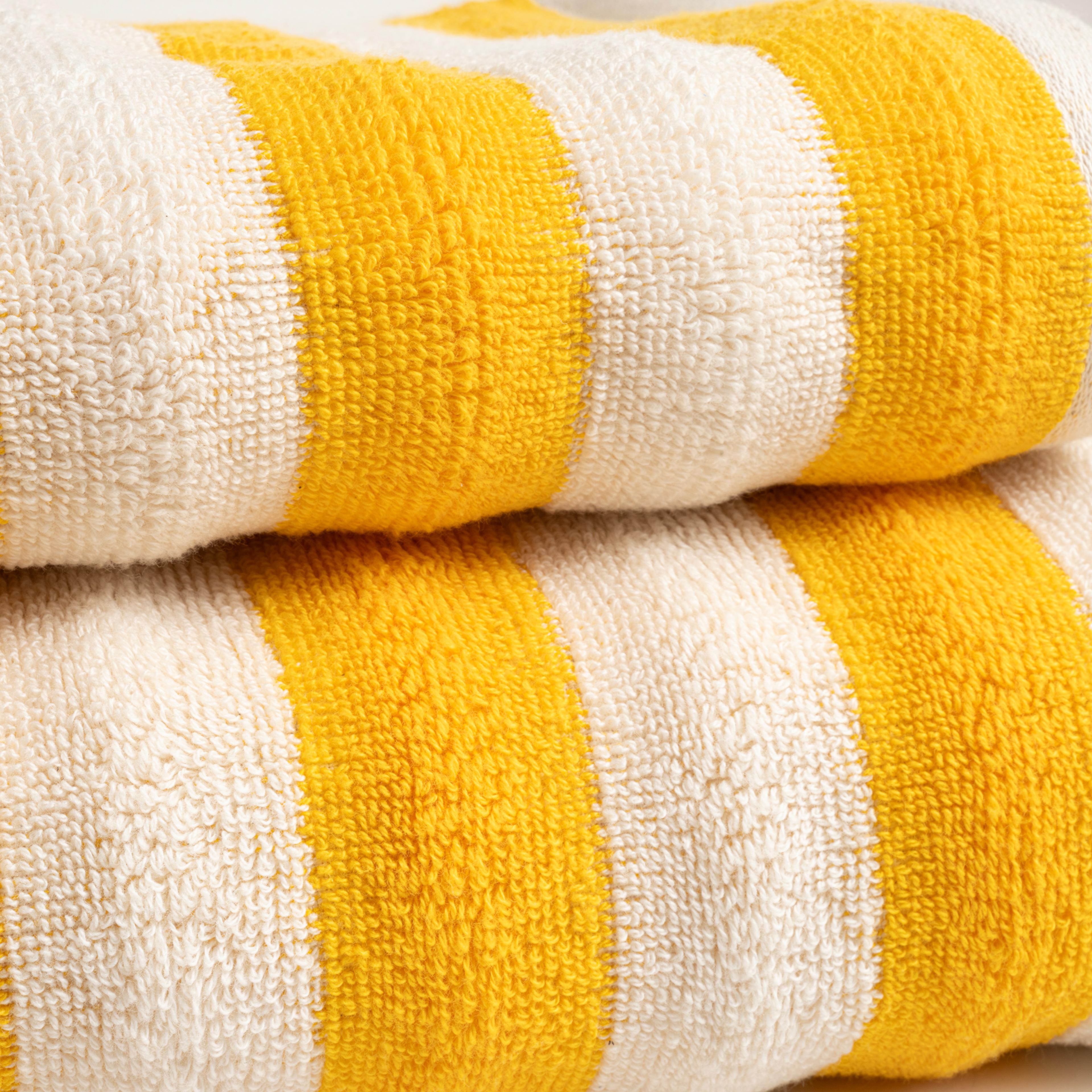 Ornaz İplik Boyalı Çizgili Pamuk %100 Pamuk Yüz Havlusu 50x90 Cm Natürel - Sarı