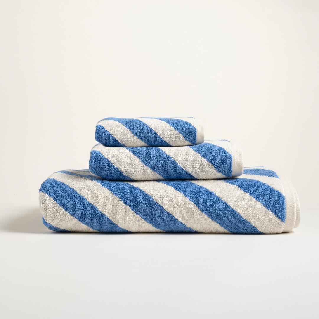 Ornaz İplik Boyalı Verevli Pamuk %100 Pamuk Yüz Havlusu 50x90 Cm Natural - Mavi