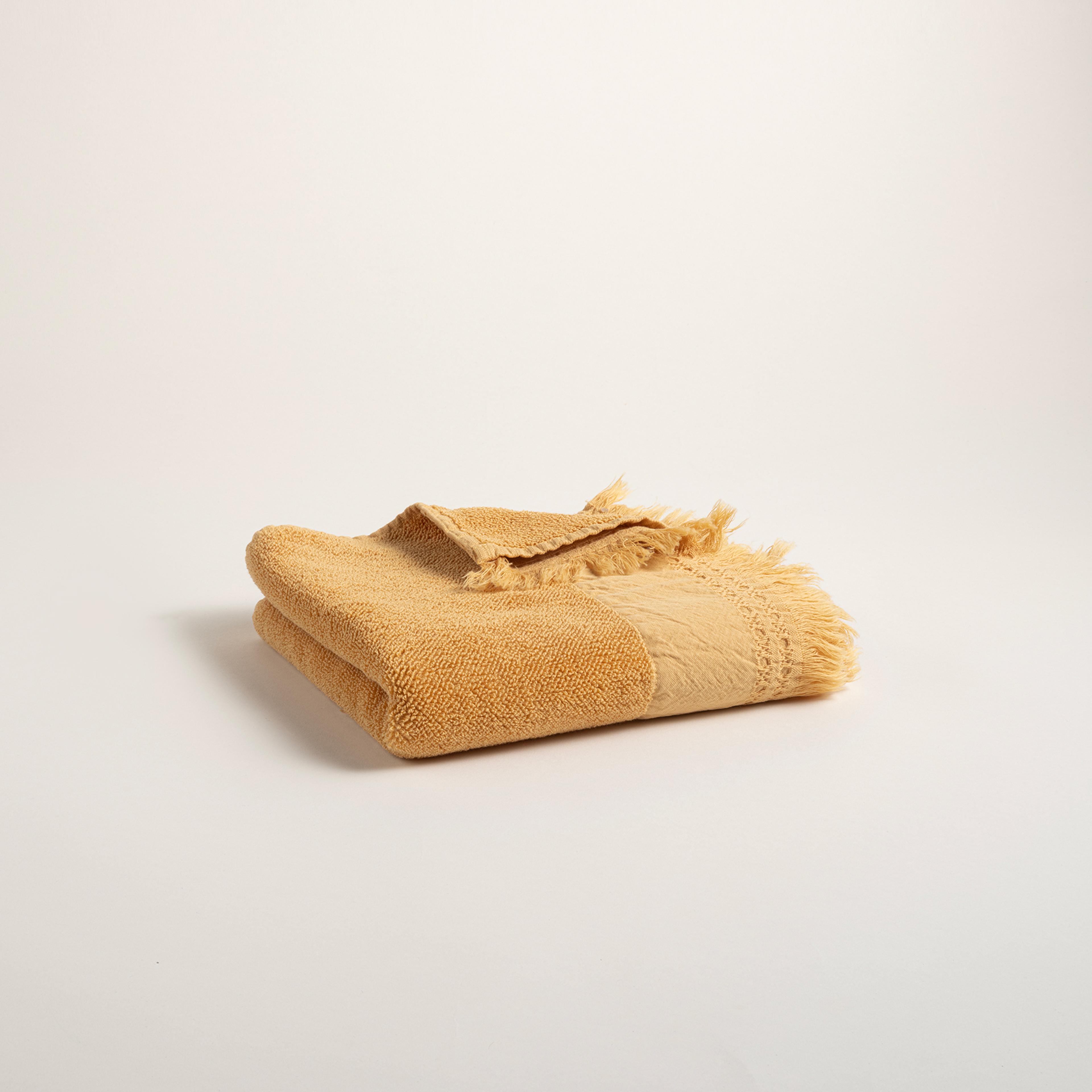 Faro Jakarlı Pamuk %100 Pamuk Yüz Havlusu 50x90 Cm Sarı