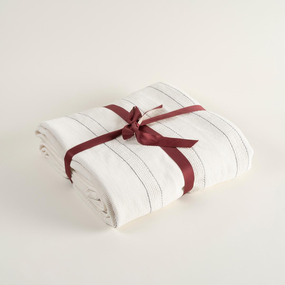 Faro İplik Boyalı Tek Kişilik Pamuk %100 Pamuk Yatak Örtüsü 160x240 Cm Beyaz - Lacıvert