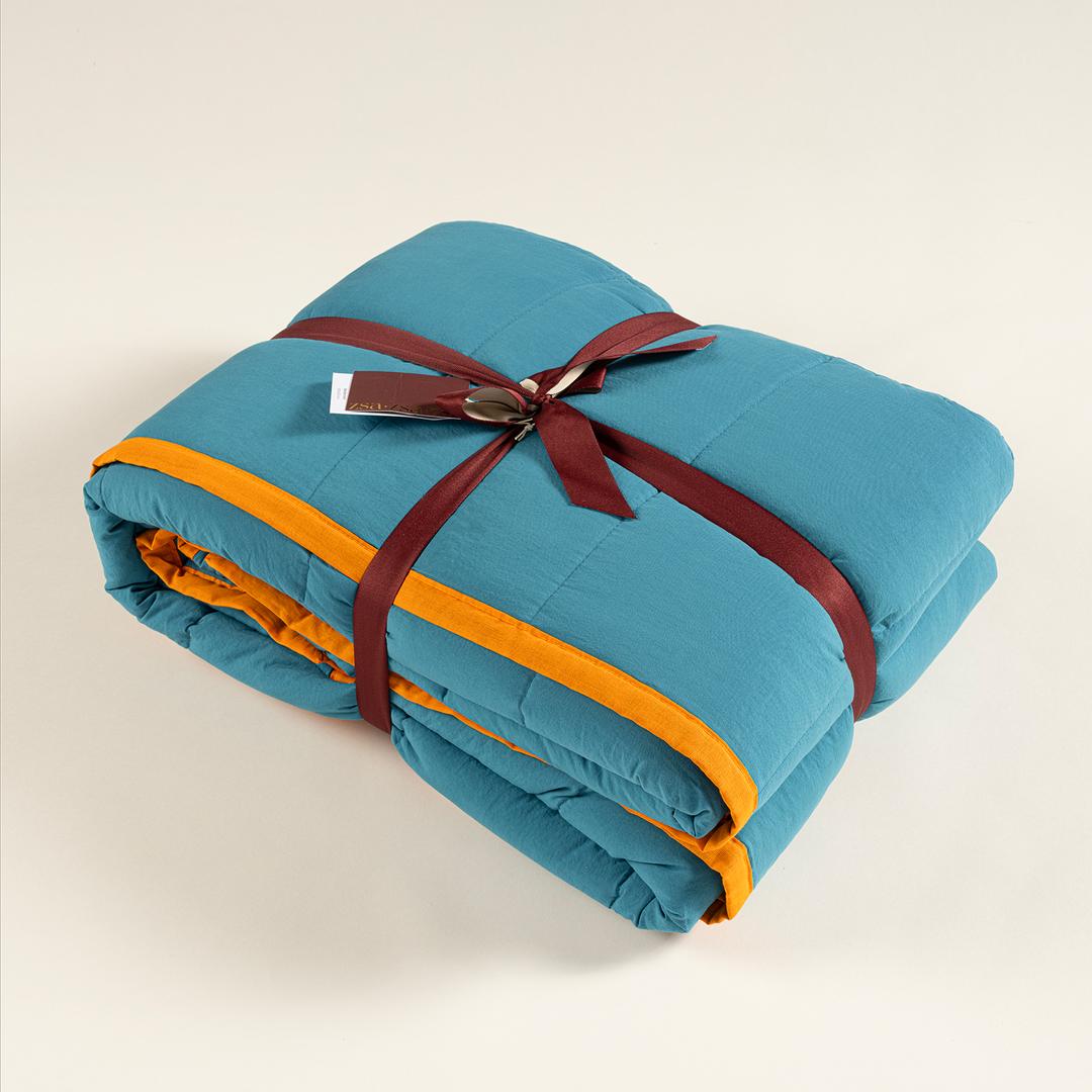 Faro Kapitoneli Çift Kişilik Pamuk %100 Pamuk Yatak Örtüsü 200x220 Cm Yeşil - Turuncu