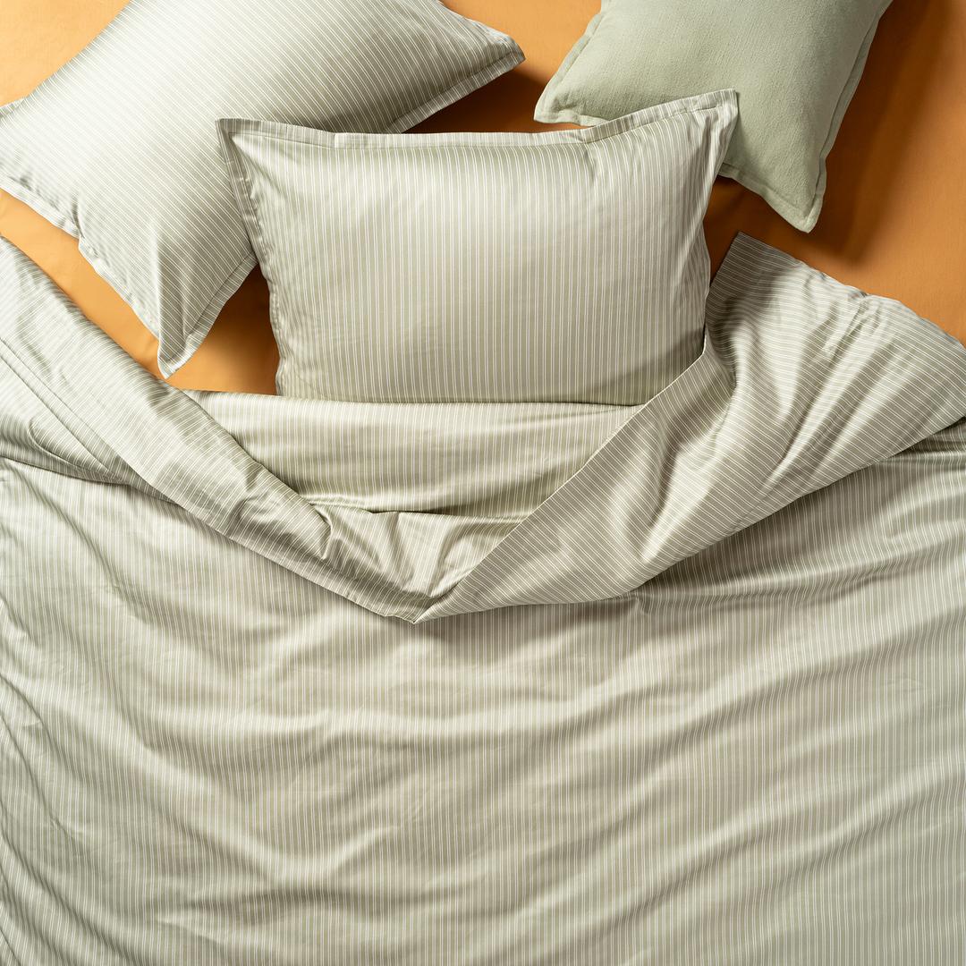 Solıd 300 Tc Çizgili Kıng Sıze Pamuk Saten %100 Pamuk Saten Nevresim Seti 240x220 Cm Yeşil