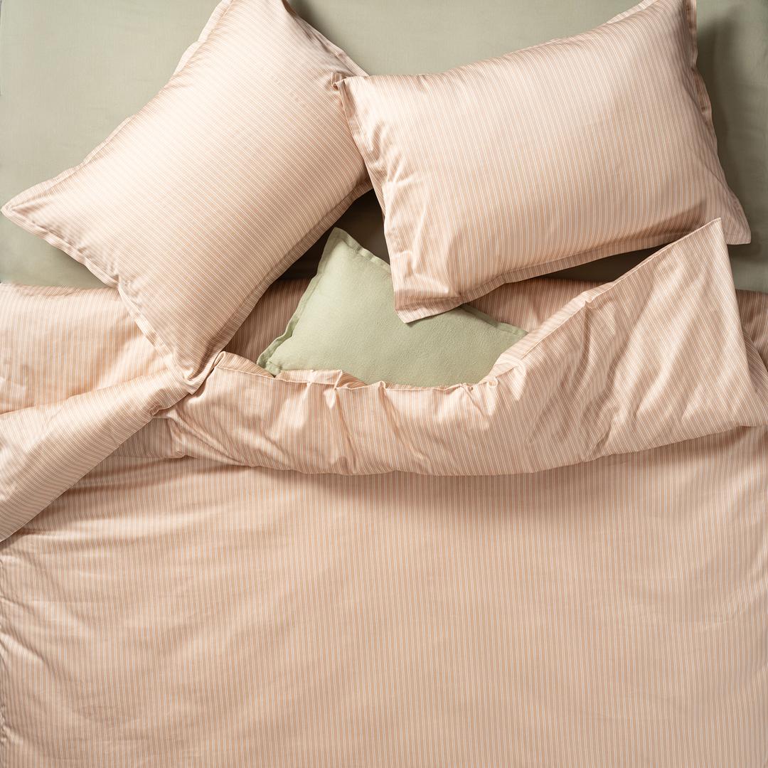 Solıd 300 Tc Çizgili Çift Kişilik Pamuk Saten %100 Pamuk Saten Nevresim Seti 200x220 Cm Kum Rengı