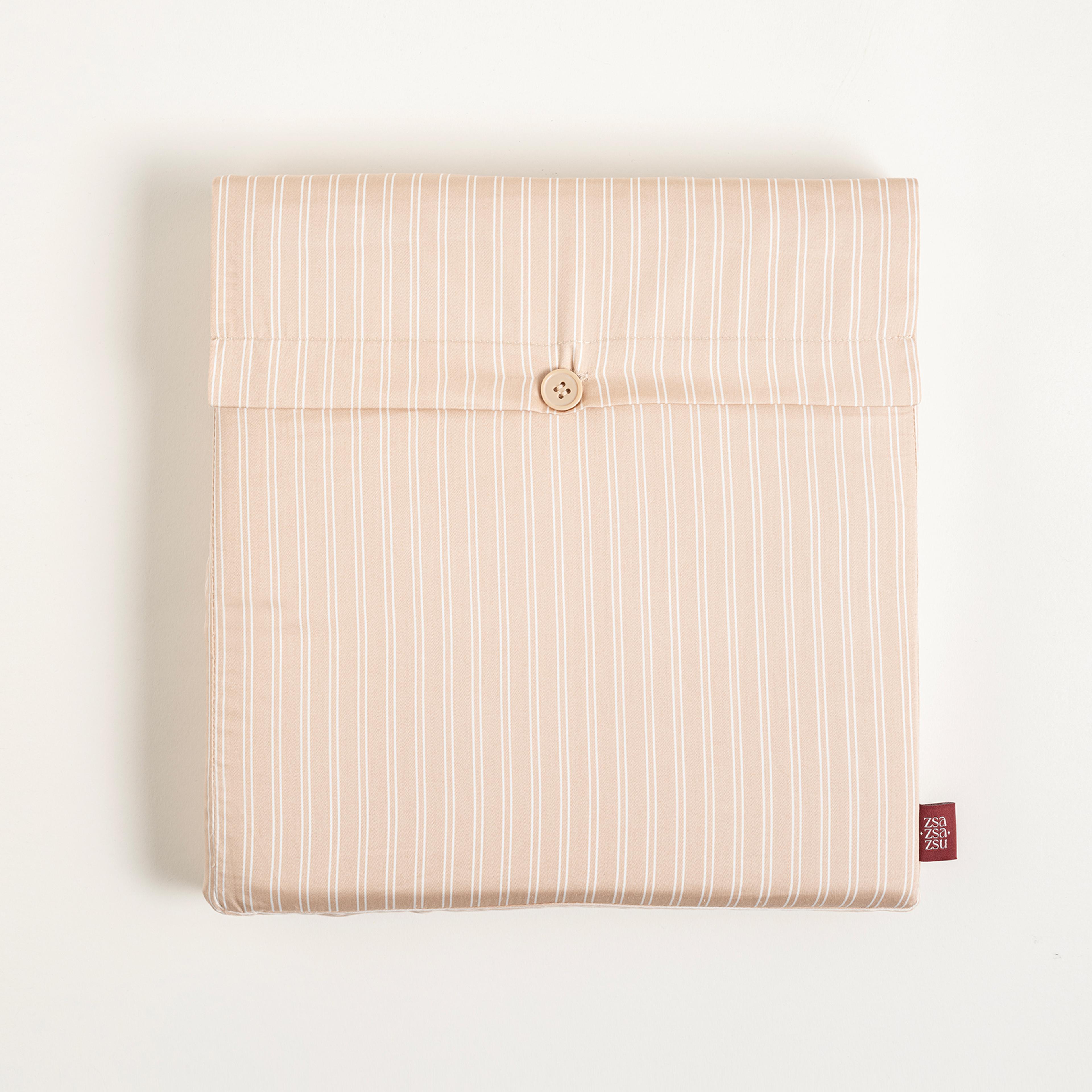 Solıd 300 Tc Çizgili E.kıng Sıze Pamuk Saten %100 Pamuk Saten Nevresim Seti 260x220 Cm Kum Rengı