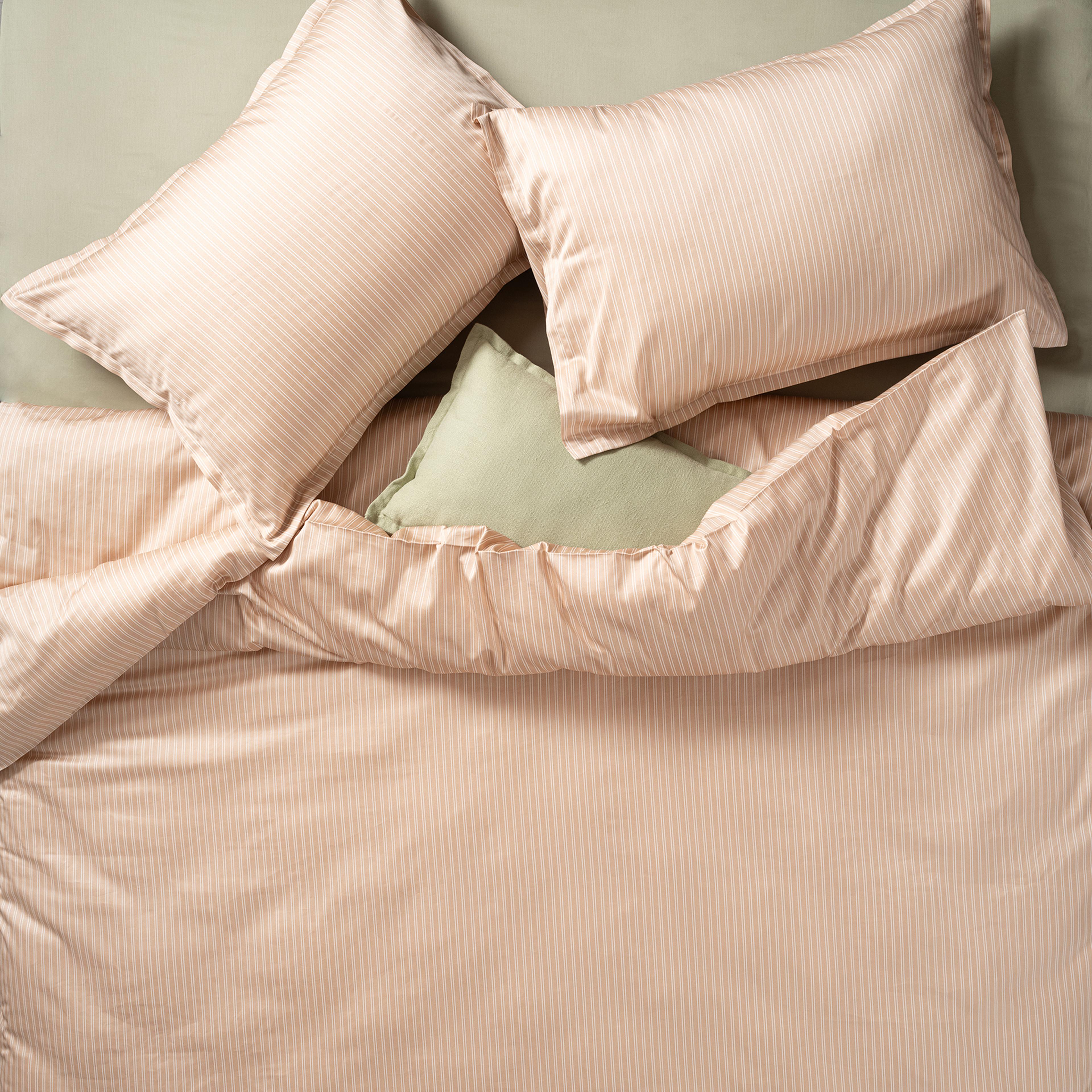 Solıd 300 Tc Çizgili E.kıng Sıze Pamuk Saten %100 Pamuk Saten Nevresim Seti 260x220 Cm Kum Rengı