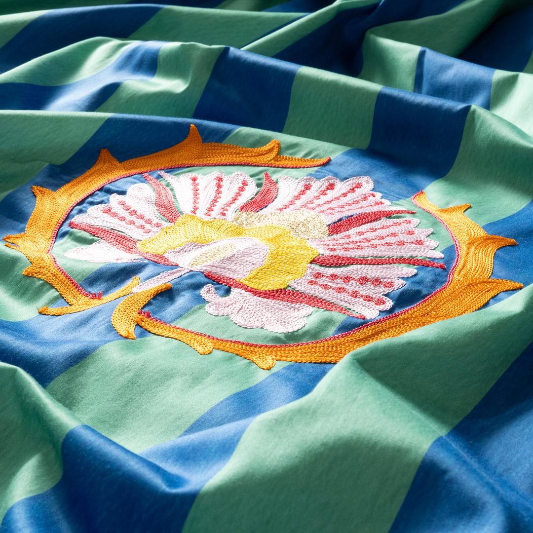 Lahor Nakışlı 300 Tc Saten Çift Kişilik Pamuk Saten %100 Pamuk Nevresim Seti 200x220 Cm Yeşil - Mavi