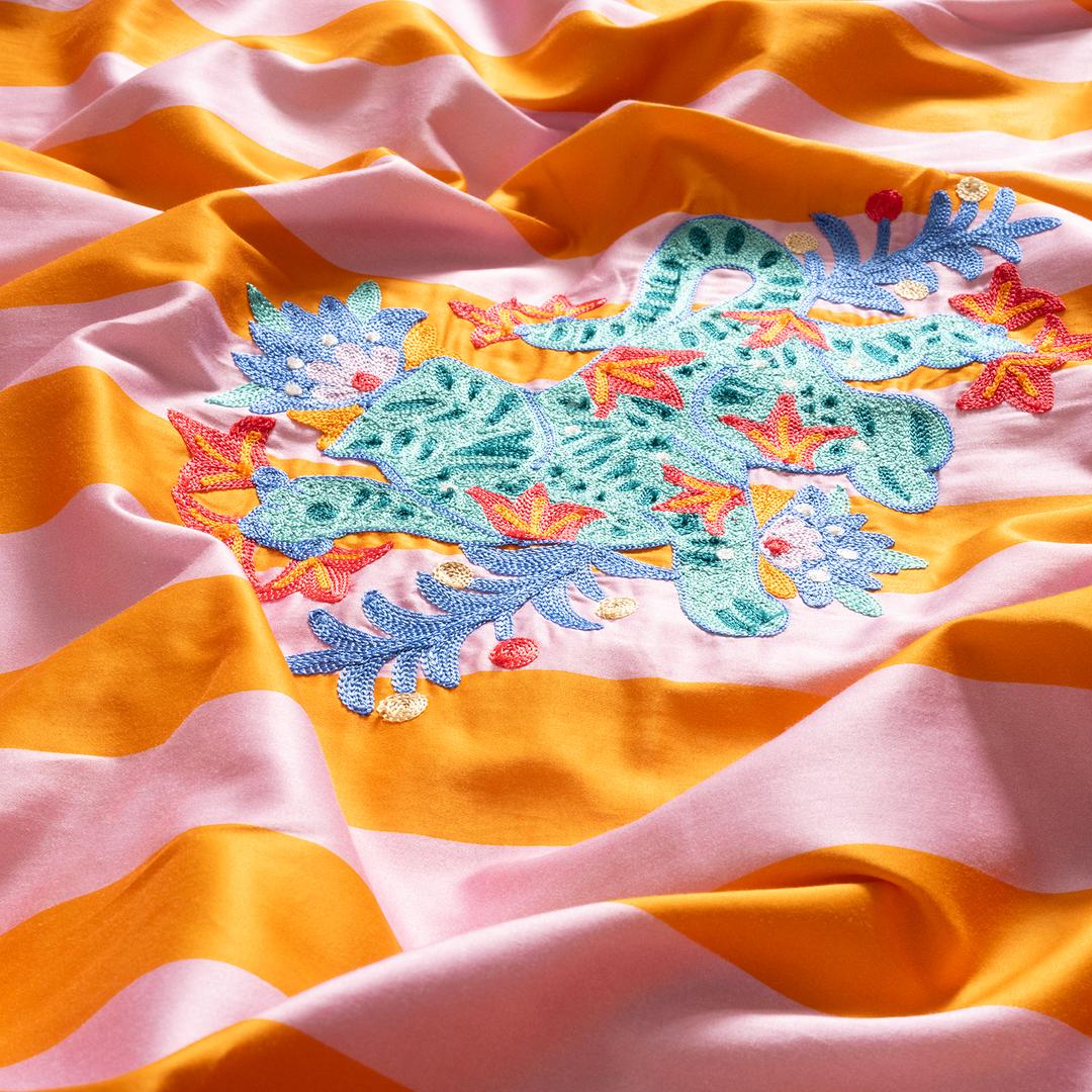 Lahor Nakışlı 300 Tc Saten E.kıng Sıze Pamuk Saten %100 Pamuk Nevresim Seti 260x220 Cm Turuncu - Pembe