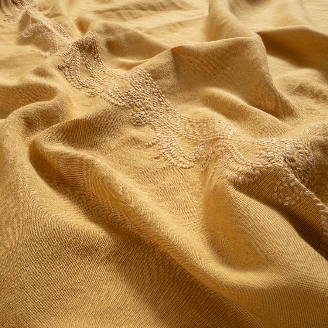 Mıno Nakışlı Kıng Sıze Pamuk Pamuk Keten Nevresim Seti 240x220 Cm Sarı