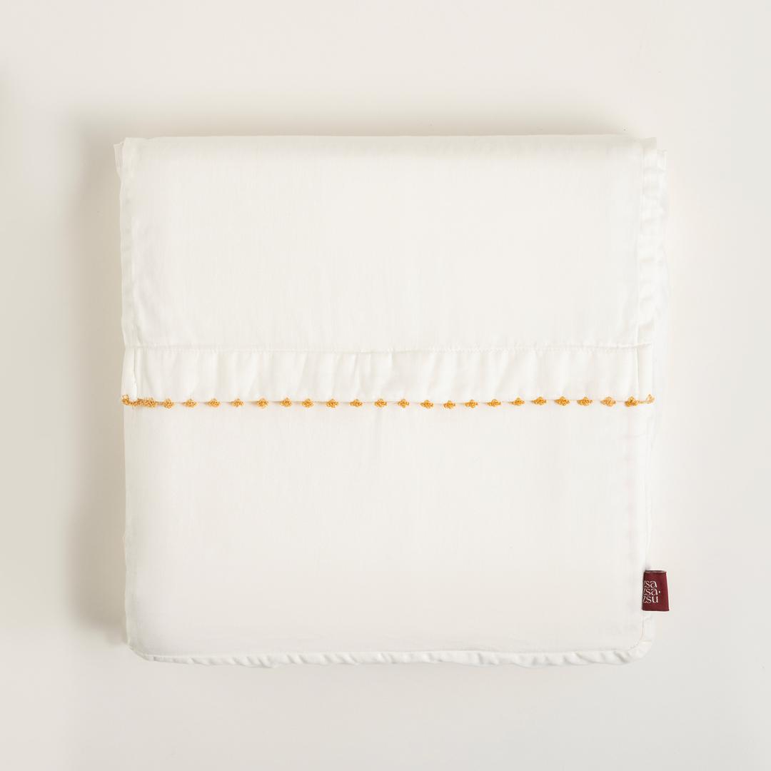 Mıno Kenar İşlemeli 300 Tc Saten Çift Kişilik Pamuk Saten %100 Pamuk Nevresim Seti 200x220 Cm Ekru