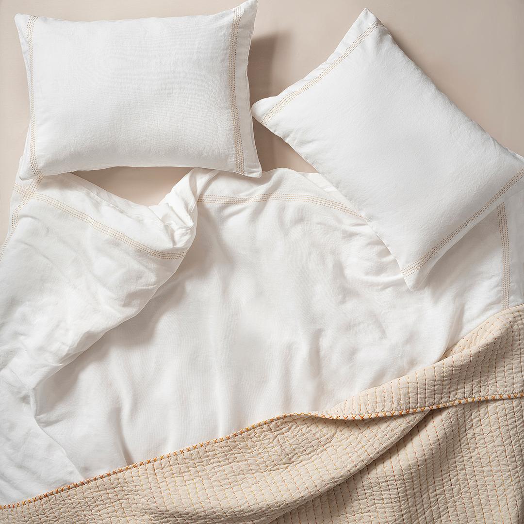 Mıno Süs Dikişli Çift Kişilik Pamuk Pamuk Keten Nevresim Seti 200x220 Cm Natural