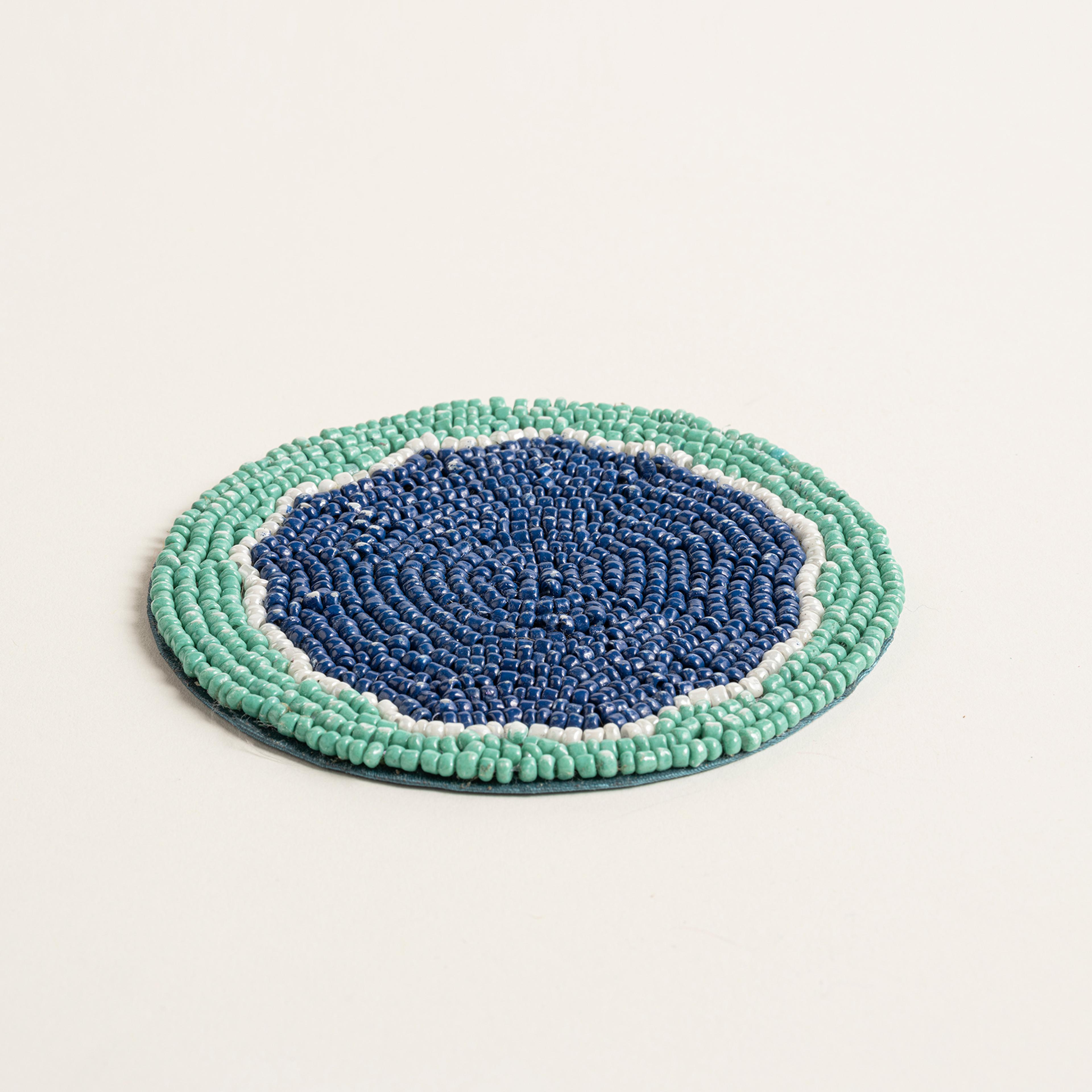 Khanpur Cam Boncuk Bardak Altlığı 10 Cm Yeşil - Mavi