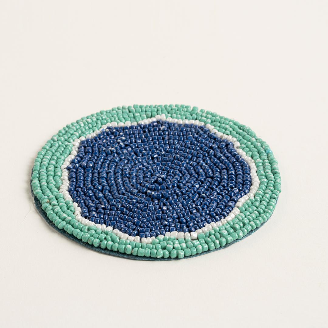 Khanpur Cam Boncuk Bardak Altlığı 10 Cm Yeşil - Mavi