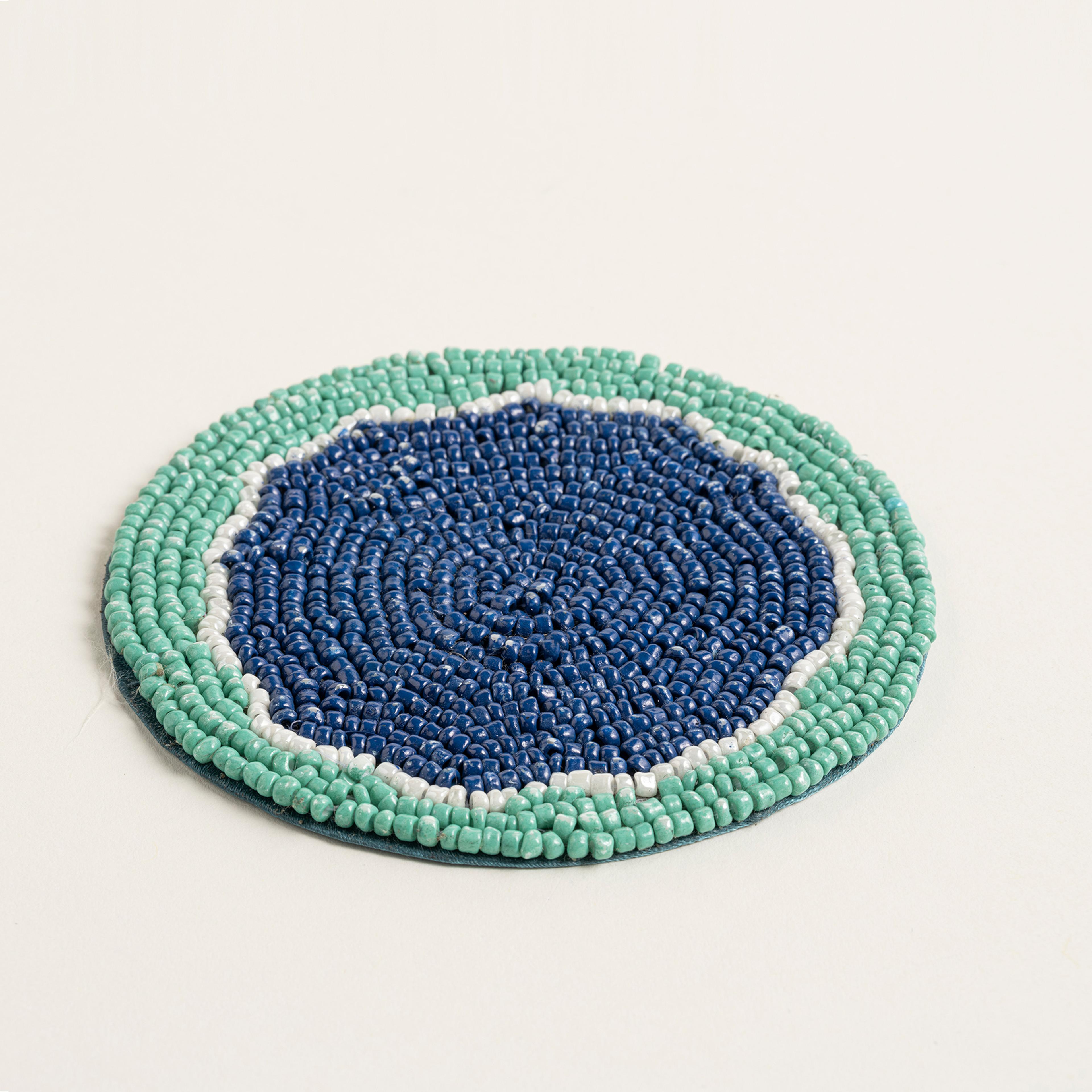 Khanpur Cam Boncuk Bardak Altlığı 10 Cm Yeşil - Mavi