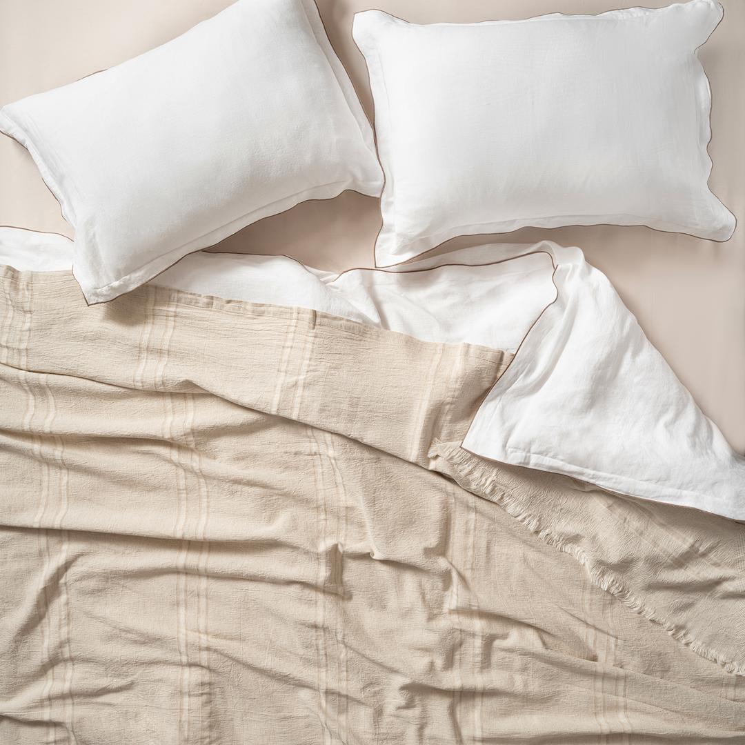 Costa Jakarlı Çift Kişilik Pamuk Keten Pamuk Keten Yatak Örtüsü 240x260 Cm Natural