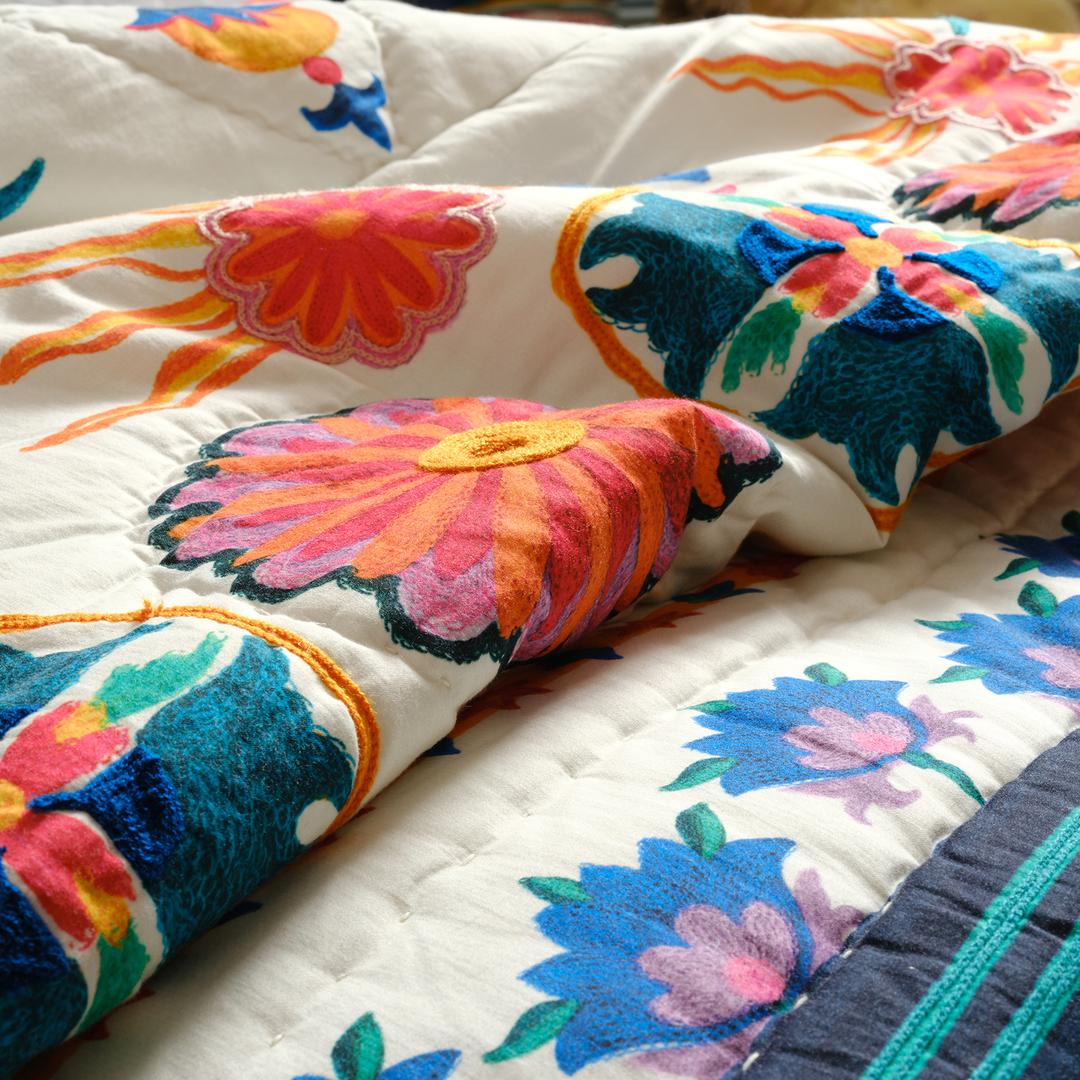 Uttar Nakışlı Kıng Sıze Pamuk %100 Pamuk Yatak Örtüsü Seti 260x280 Cm Renkli