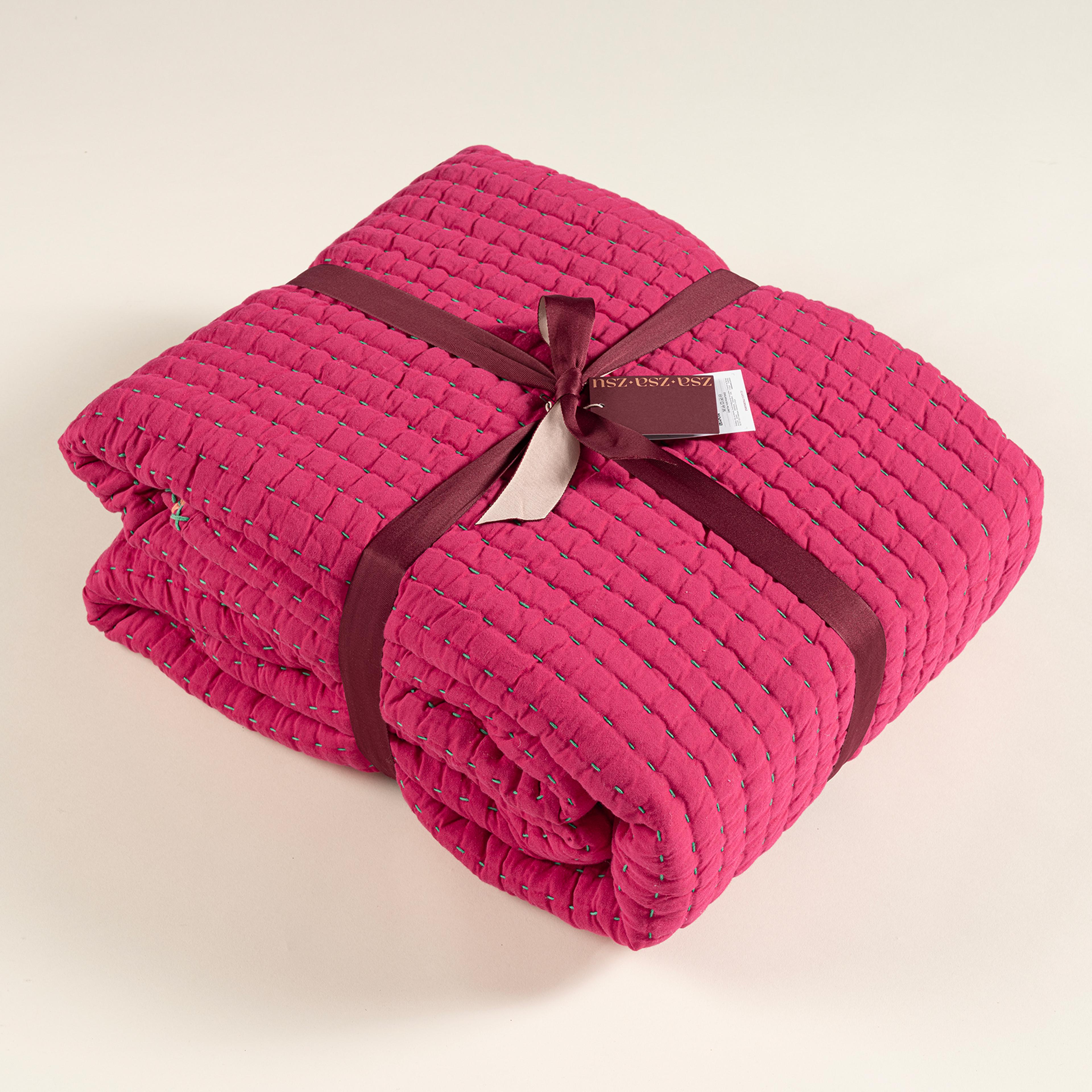 Okhla El İşi Kıng Sıze Pamuk Saten Pamuk Saten Yatak Örtüsü Seti 260x280 Cm Fuşya-somon