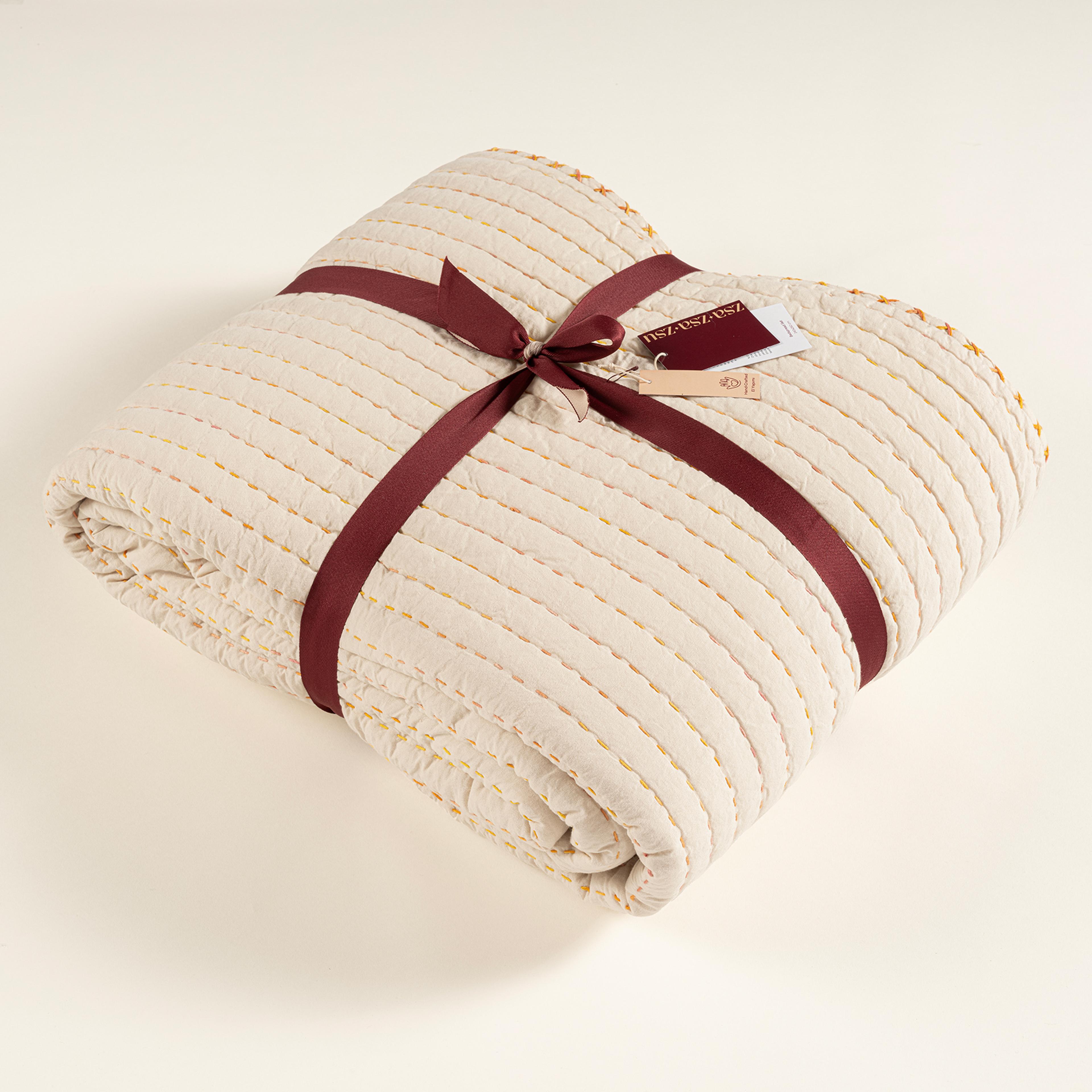 Okhla El İşi Tek Kişilik Pamuk %100 Pamuk Yatak Örtüsü Seti 160x240 Cm Natural