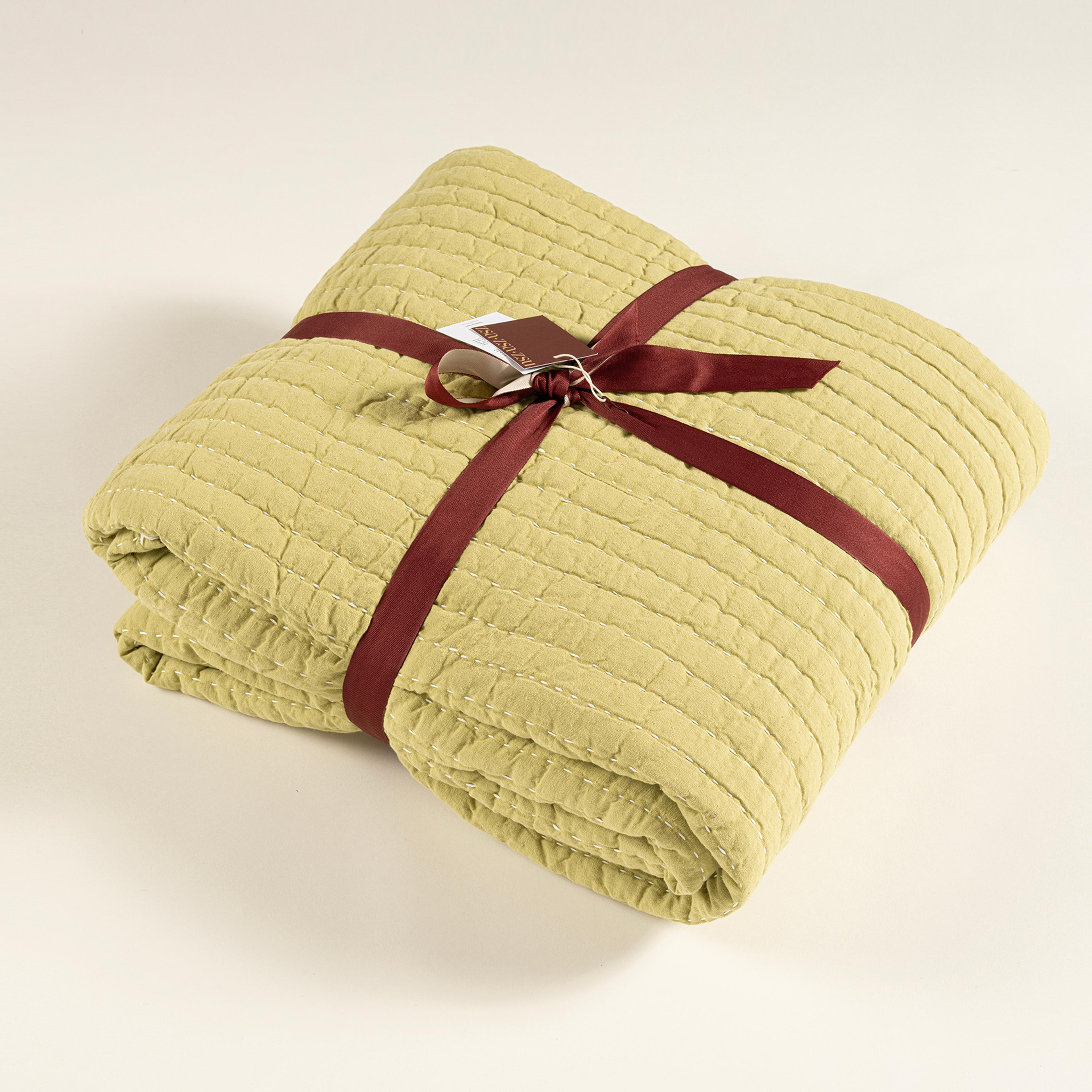 Okhla El İşi Çift Kişilik Pamuk Keten Pamuk Keten Yatak Örtüsü Seti 240x260 Cm Turuncu - Yeşil