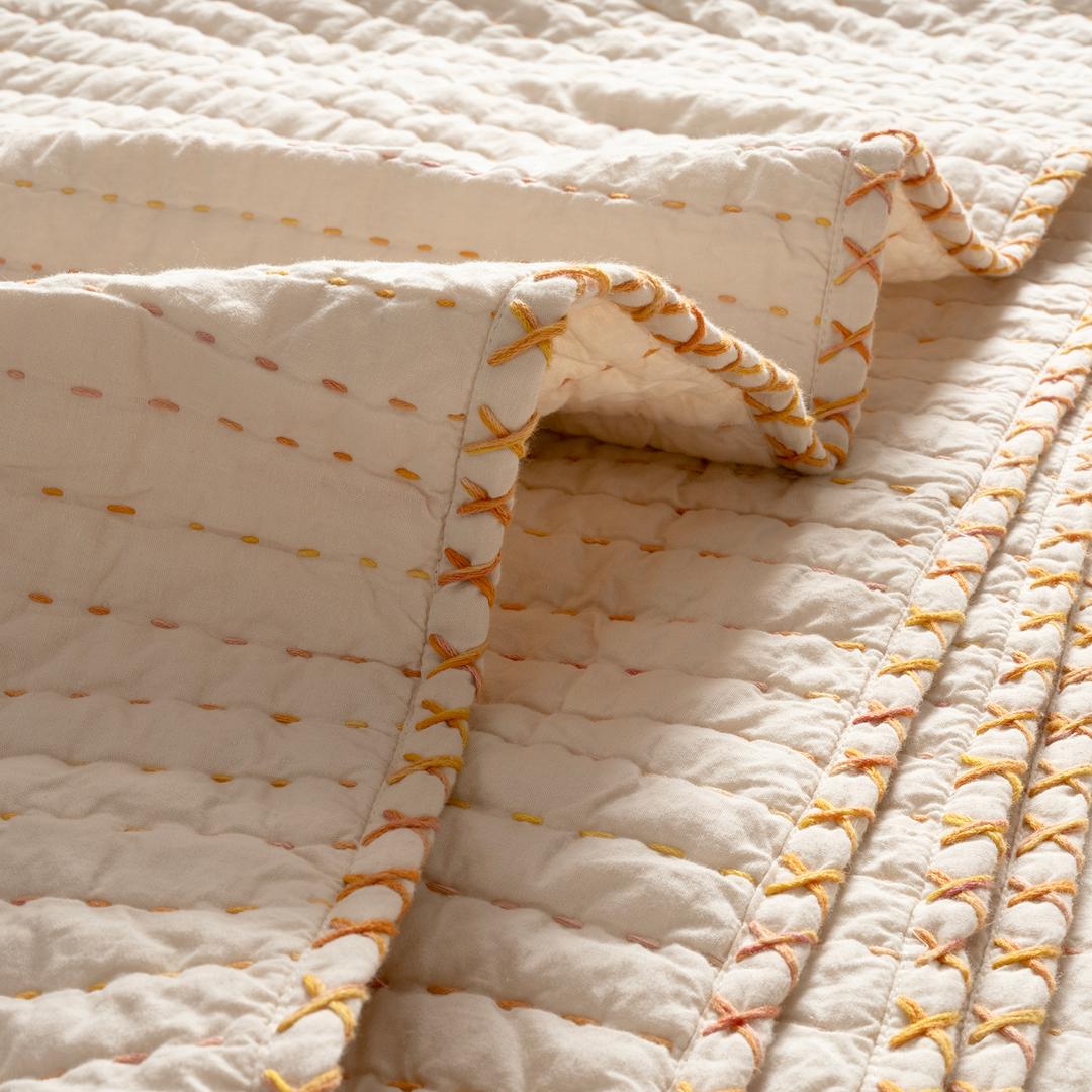 Okhla El İşi Çift Kişilik Pamuk %100 Pamuk Yatak Örtüsü Seti 240x260 Cm Natural