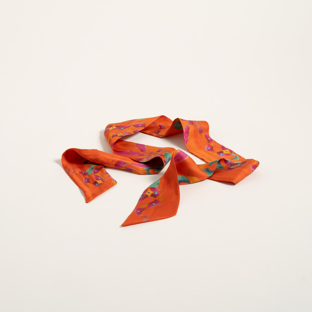 Pera Dijital Baskılı İpek %100 İpek Fular 6x120 Cm Turuncu