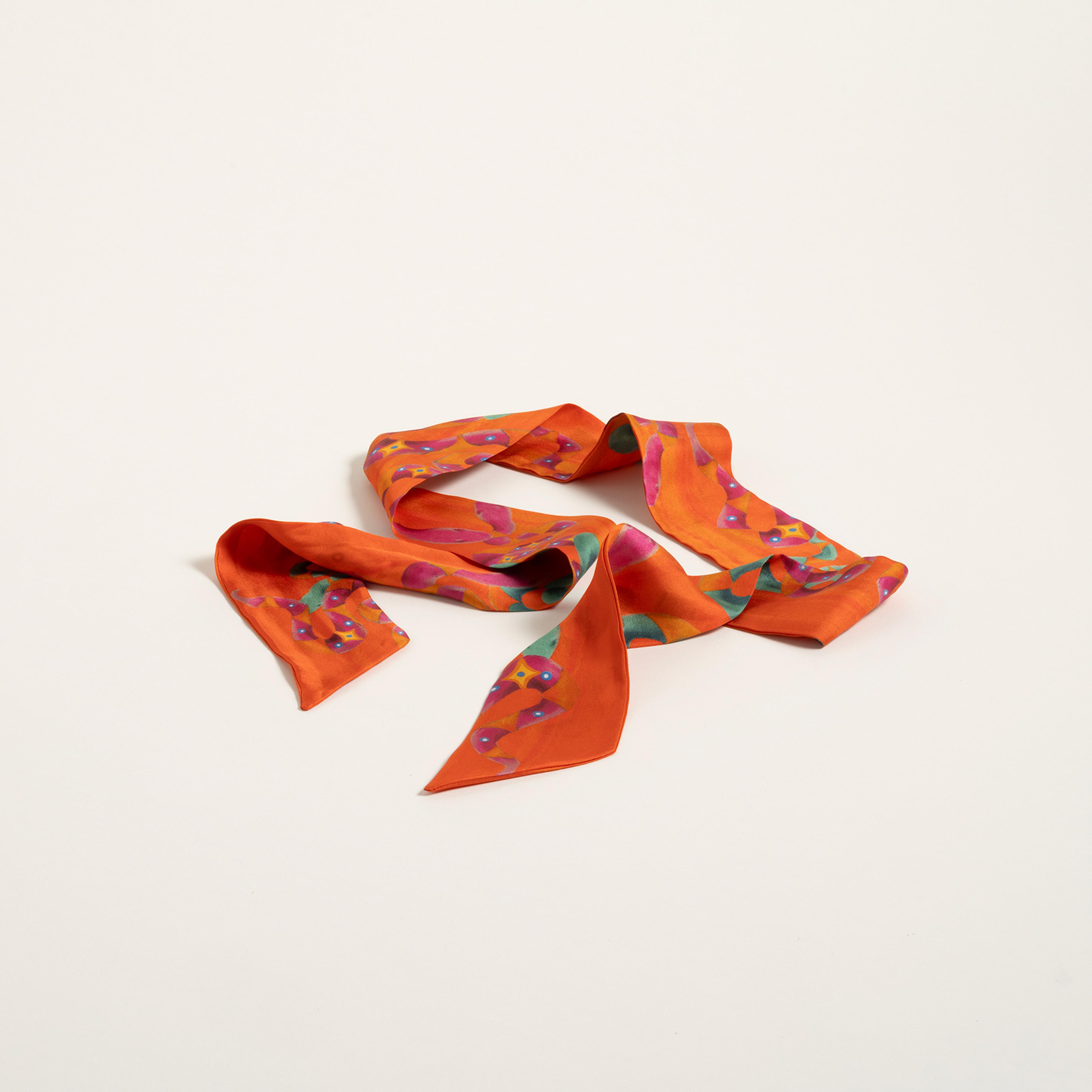 Pera Dijital Baskılı İpek %100 İpek Fular 6x120 Cm Turuncu