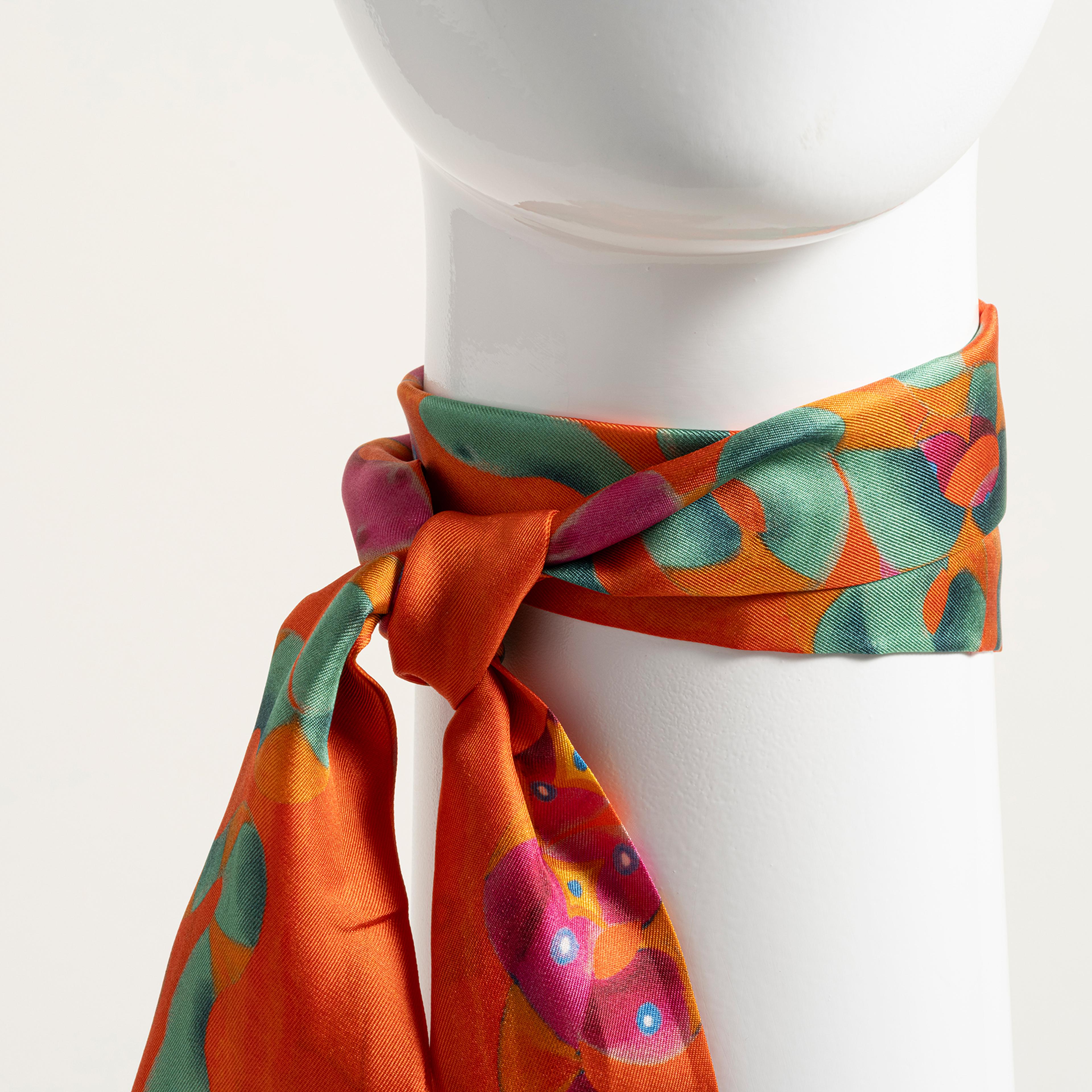 Pera Dijital Baskılı İpek %100 İpek Fular 6x120 Cm Turuncu