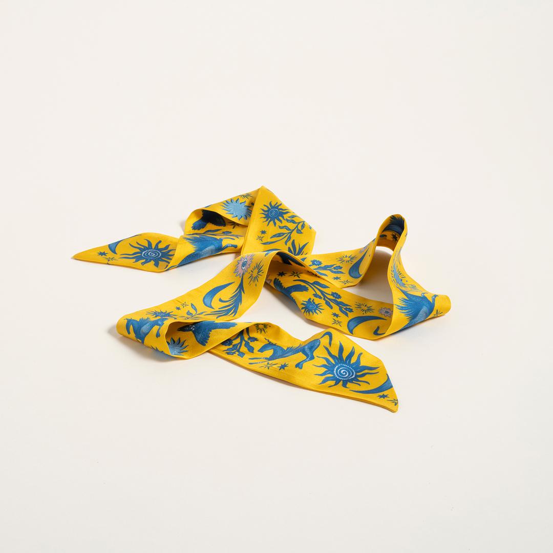 Pera Dijital Baskılı İpek %100 İpek Fular 6x120 Cm Sarı