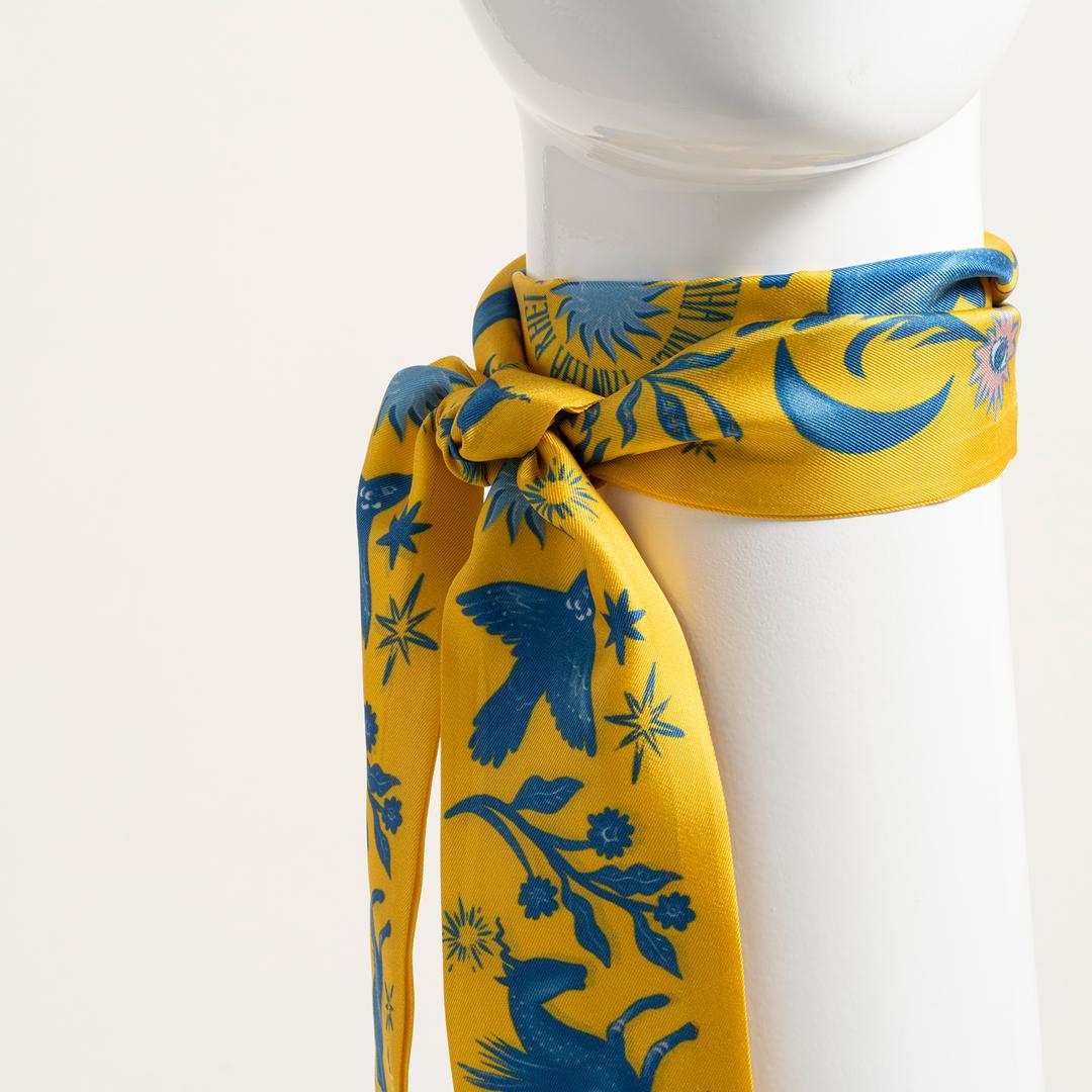 Pera Dijital Baskılı İpek %100 İpek Fular 6x120 Cm Sarı