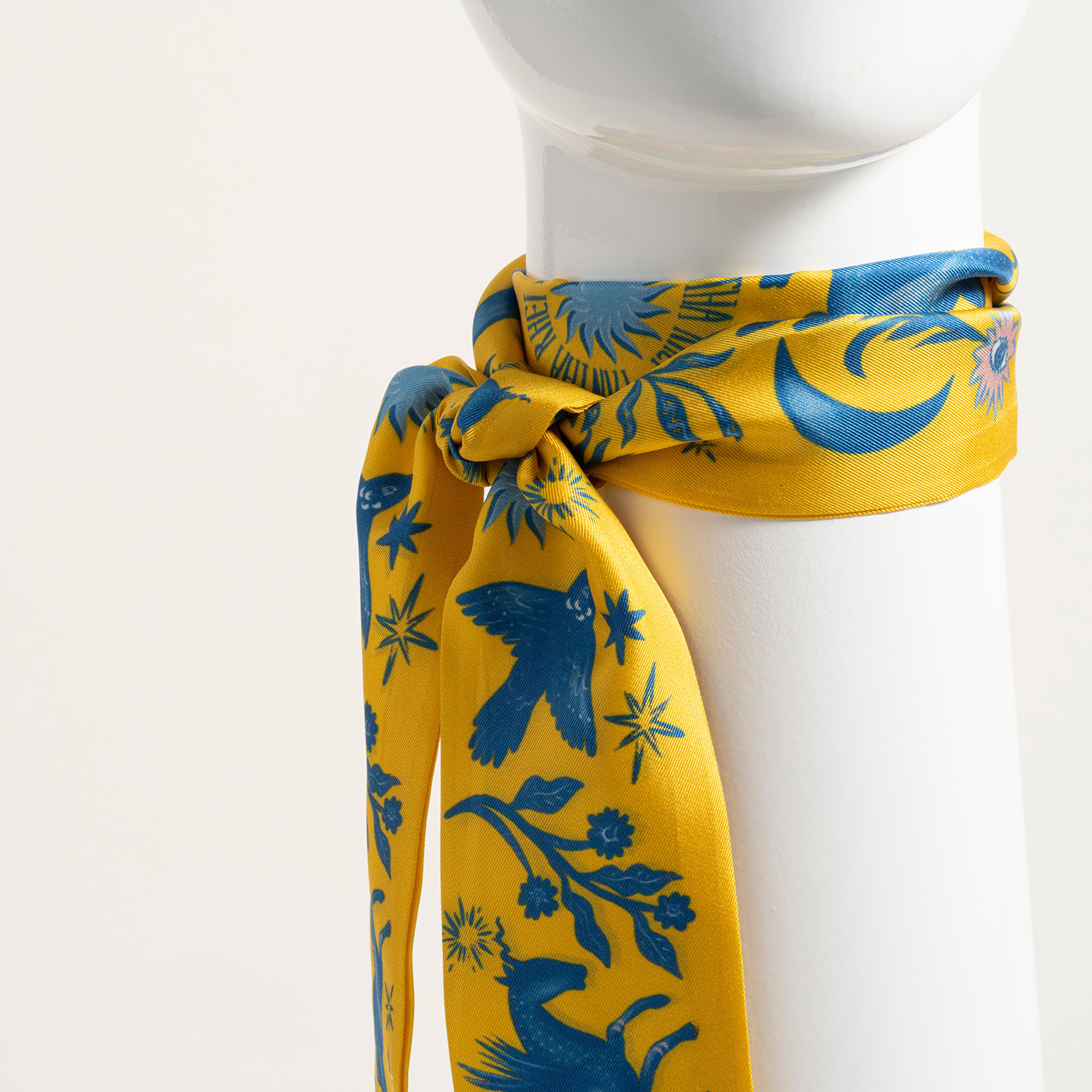 Pera Dijital Baskılı İpek %100 İpek Fular 6x120 Cm Sarı