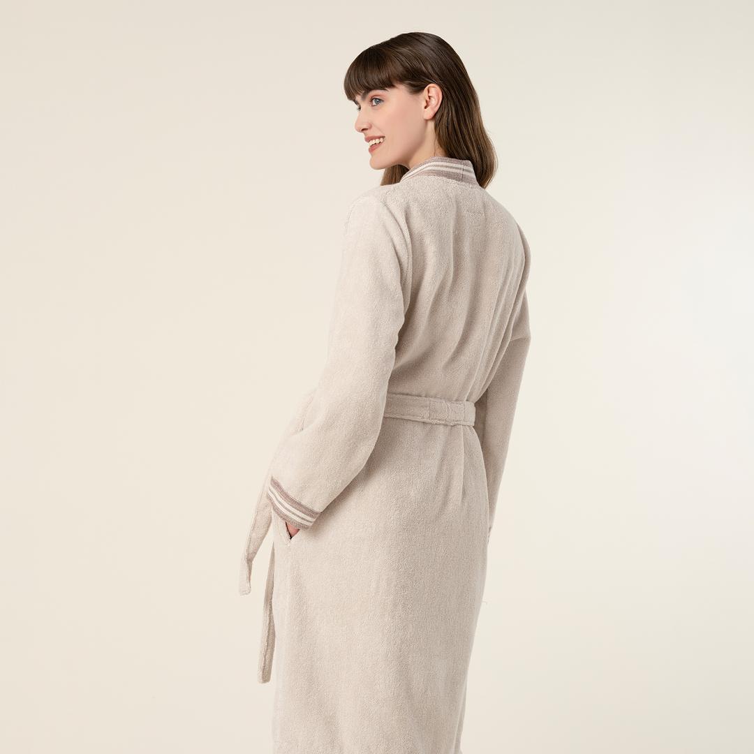 Vıseu Jakar Bordürlü Pamuk %100 Pamuk Bornoz Medıum Beden Bej