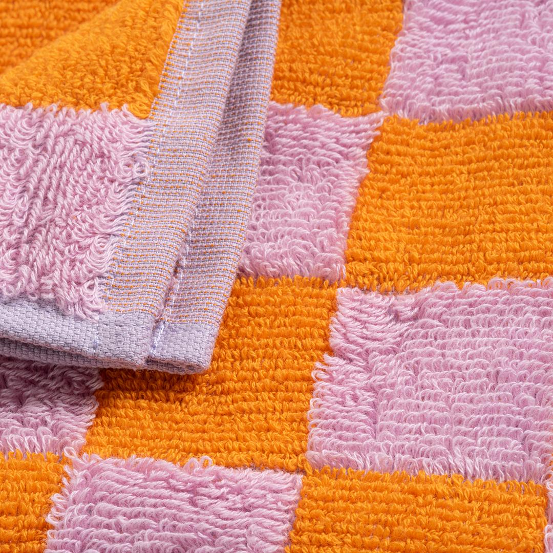 Ornaz İplik Boyalı Damalı Pamuk %100 Pamuk Banyo Havlusu 90x150 Cm Turuncu - Pembe