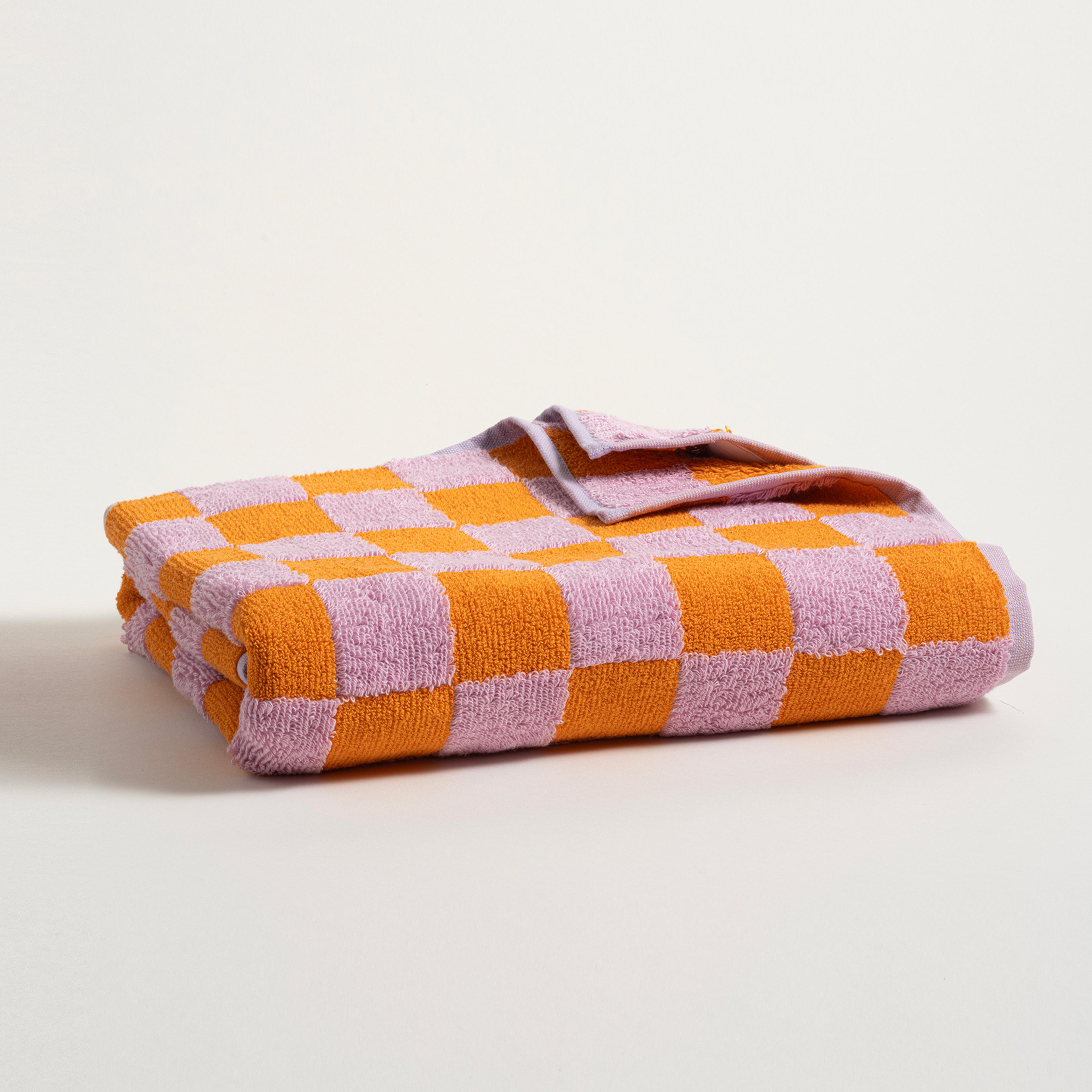 Ornaz İplik Boyalı Damalı Pamuk %100 Pamuk Banyo Havlusu 90x150 Cm Turuncu - Pembe