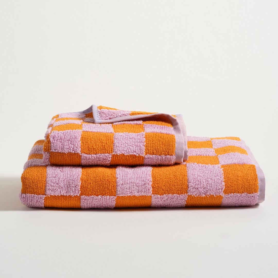 Ornaz İplik Boyalı Damalı Pamuk %100 Pamuk Banyo Havlusu 90x150 Cm Turuncu - Pembe