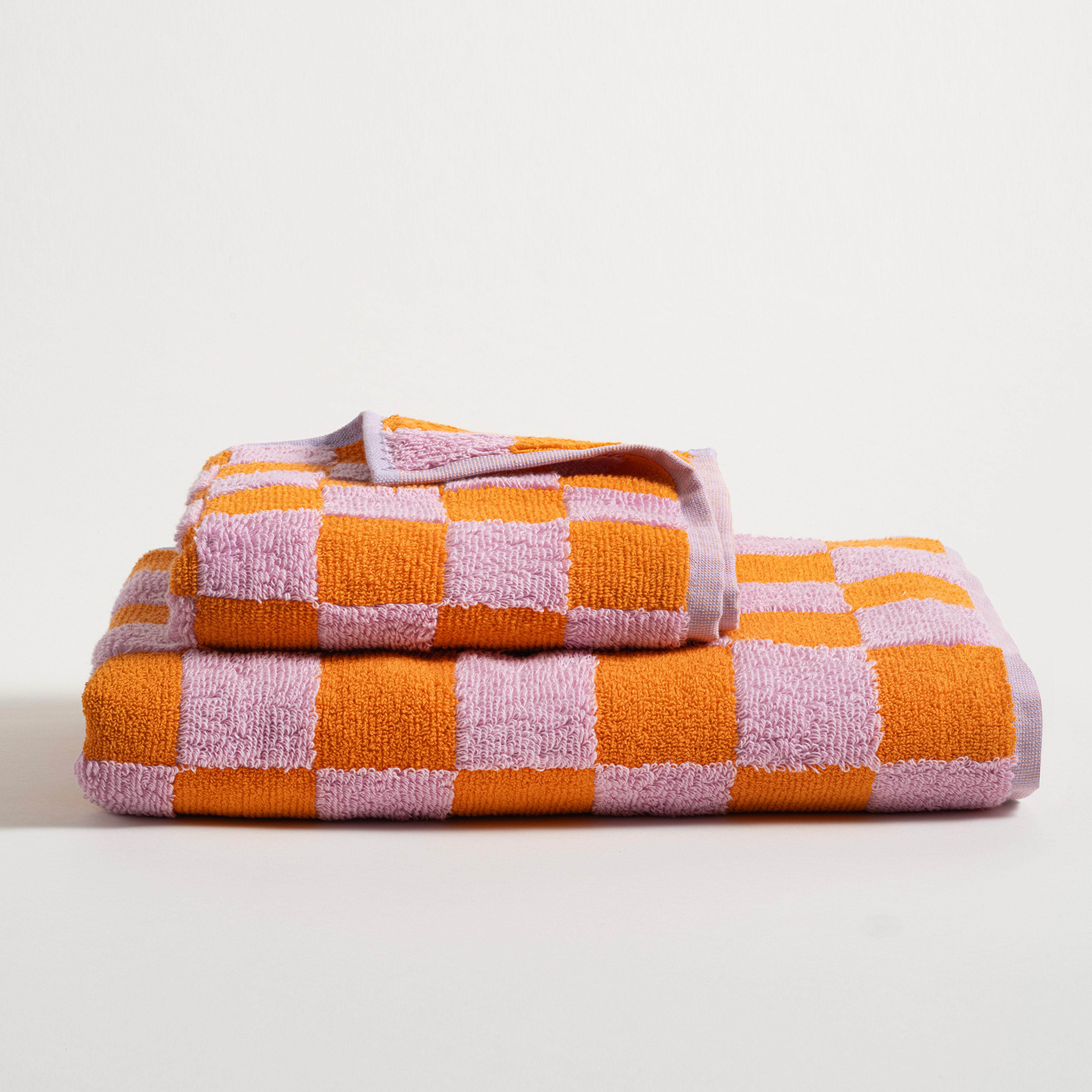 Ornaz İplik Boyalı Damalı Pamuk %100 Pamuk Banyo Havlusu 90x150 Cm Turuncu - Pembe