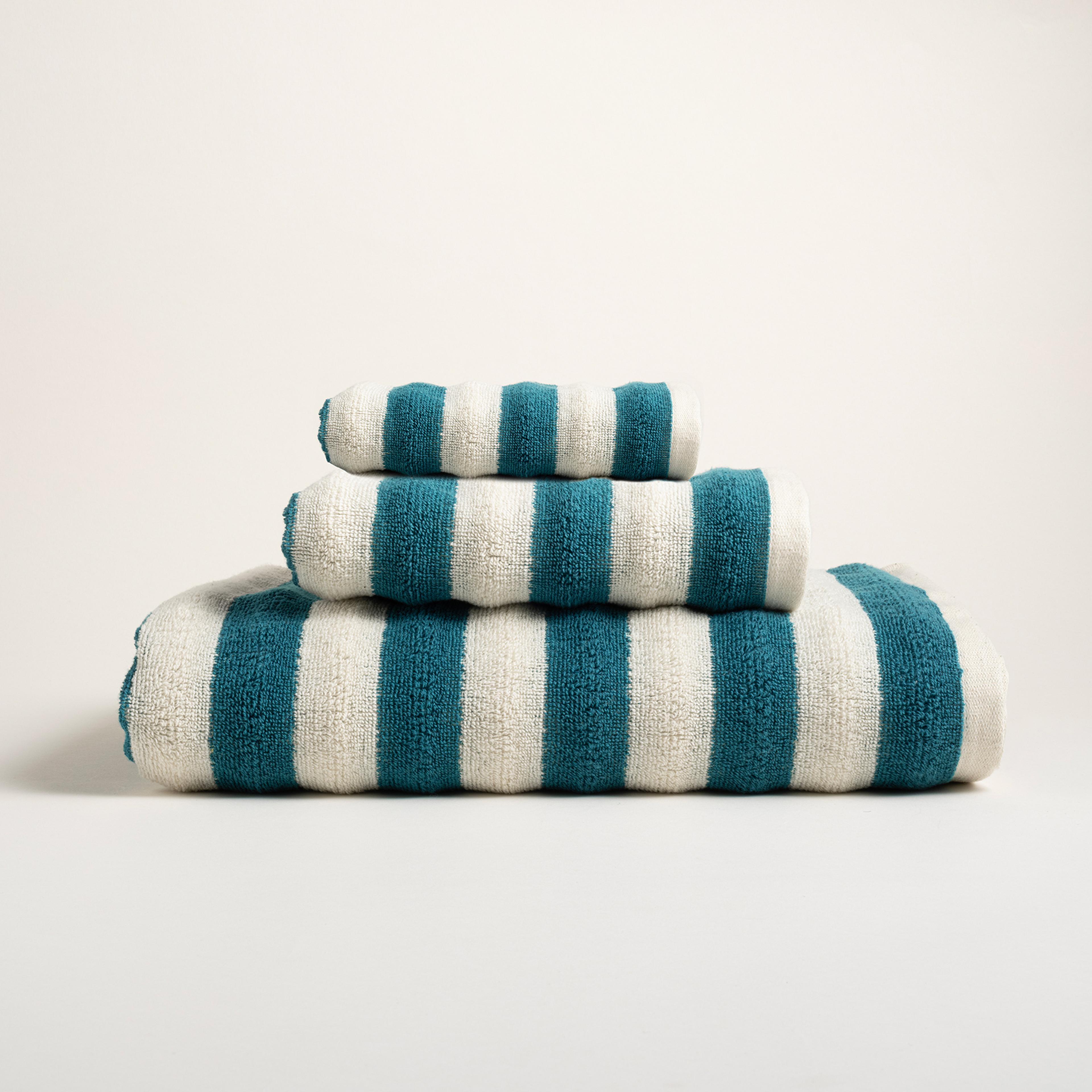 Ornaz İplik Boyalı Çizgili Pamuk %100 Pamuk El Havlusu 30x50 Cm Natürel - Lacıvert