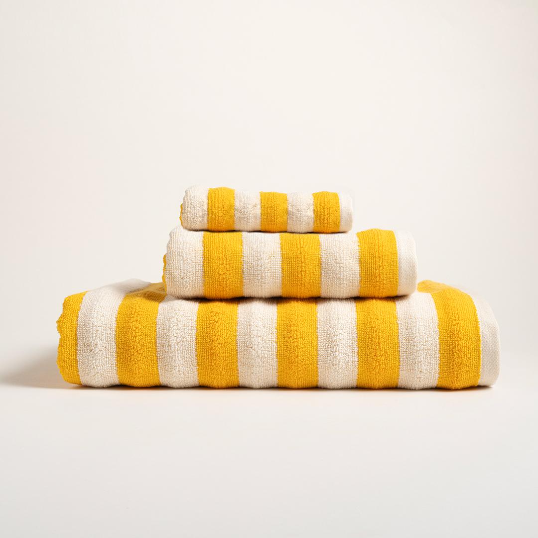 Ornaz İplik Boyalı Çizgili Pamuk %100 Pamuk El Havlusu 30x50 Cm Natürel - Sarı