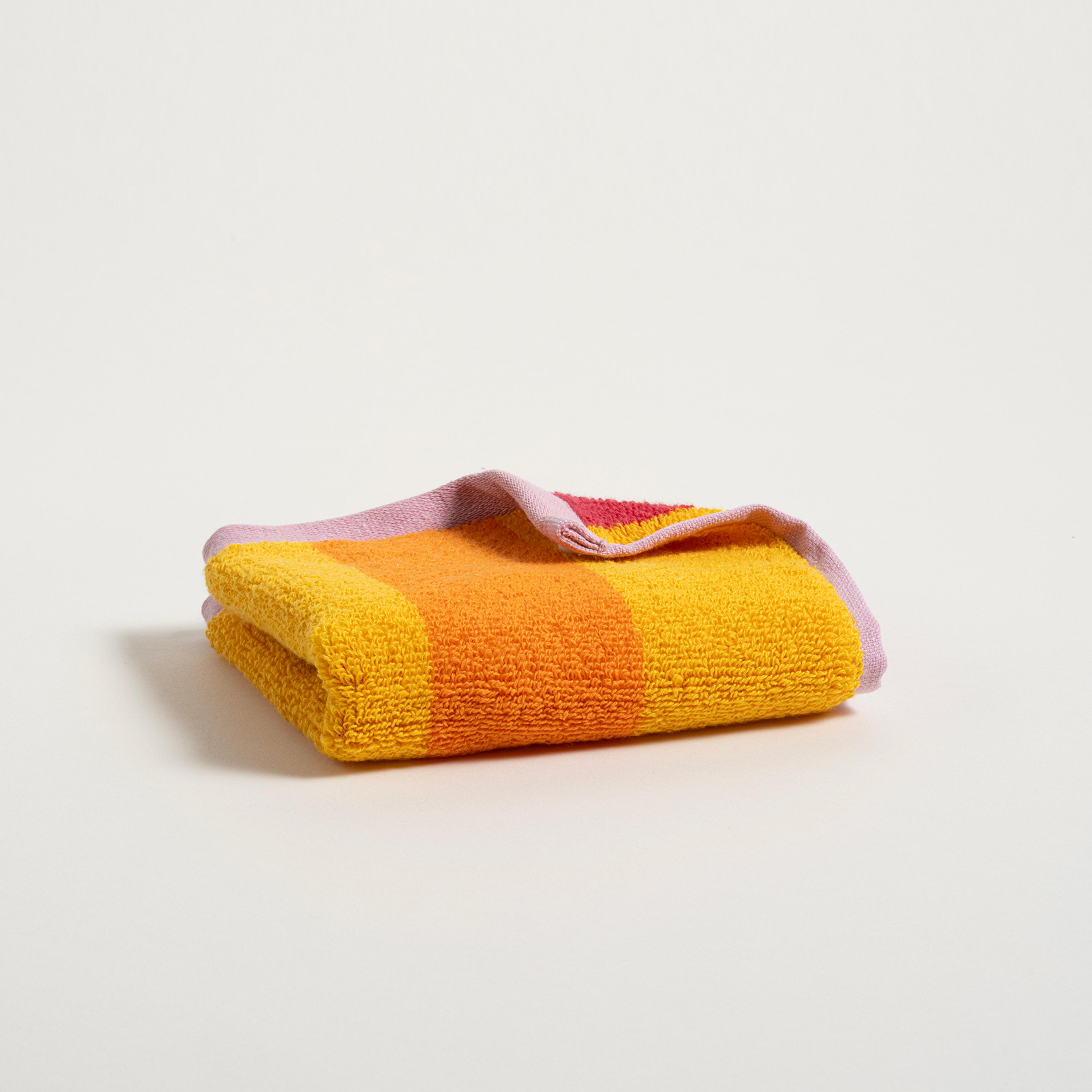 Ornaz İplik Boyalı Geniş Çizgili Pamuk %100 Pamuk El Havlusu 30x30 Cm Sarı - Pembe