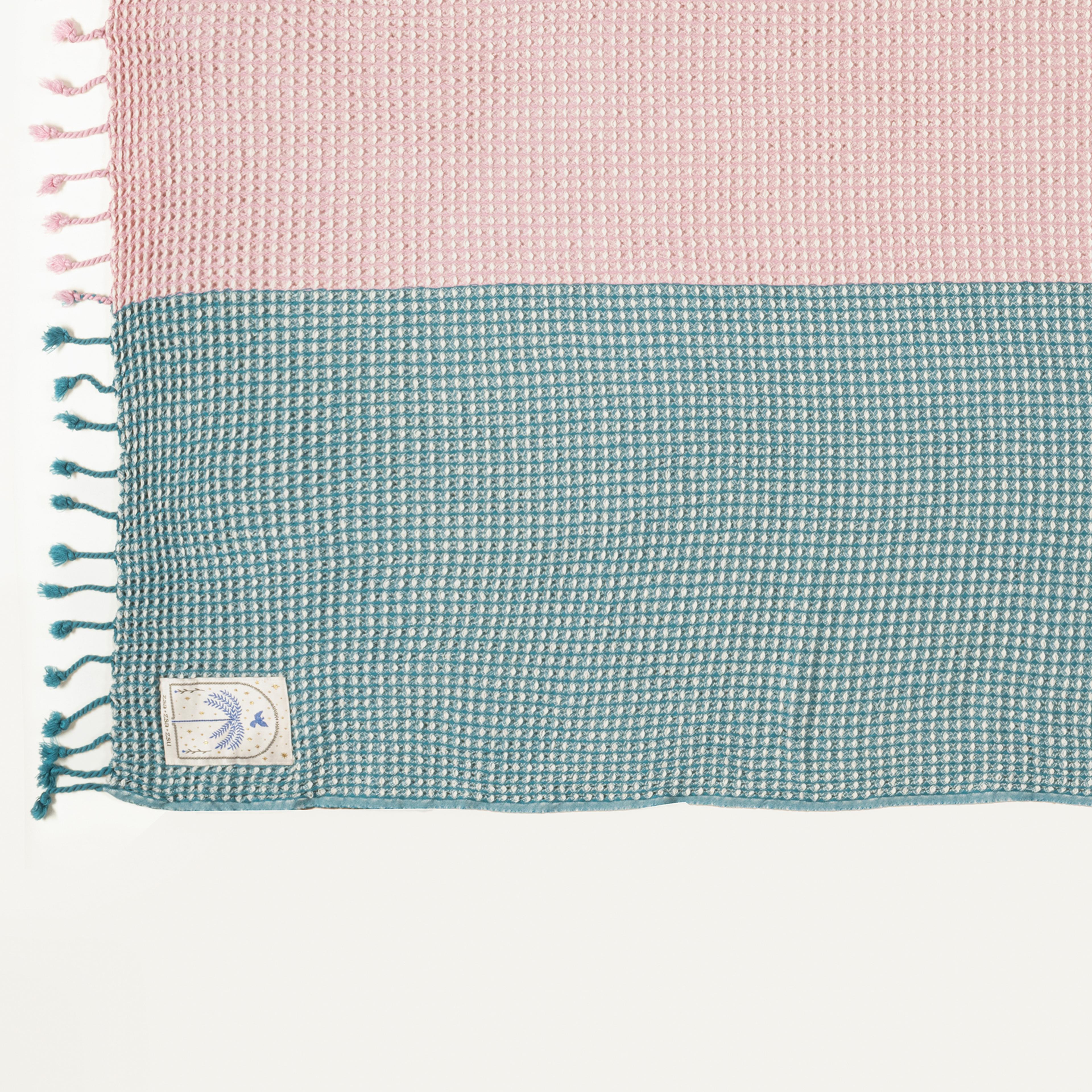 Baklan Waffle Pamuk Pamuklu Peştamal 90x170 Cm Pembe - Yeşil