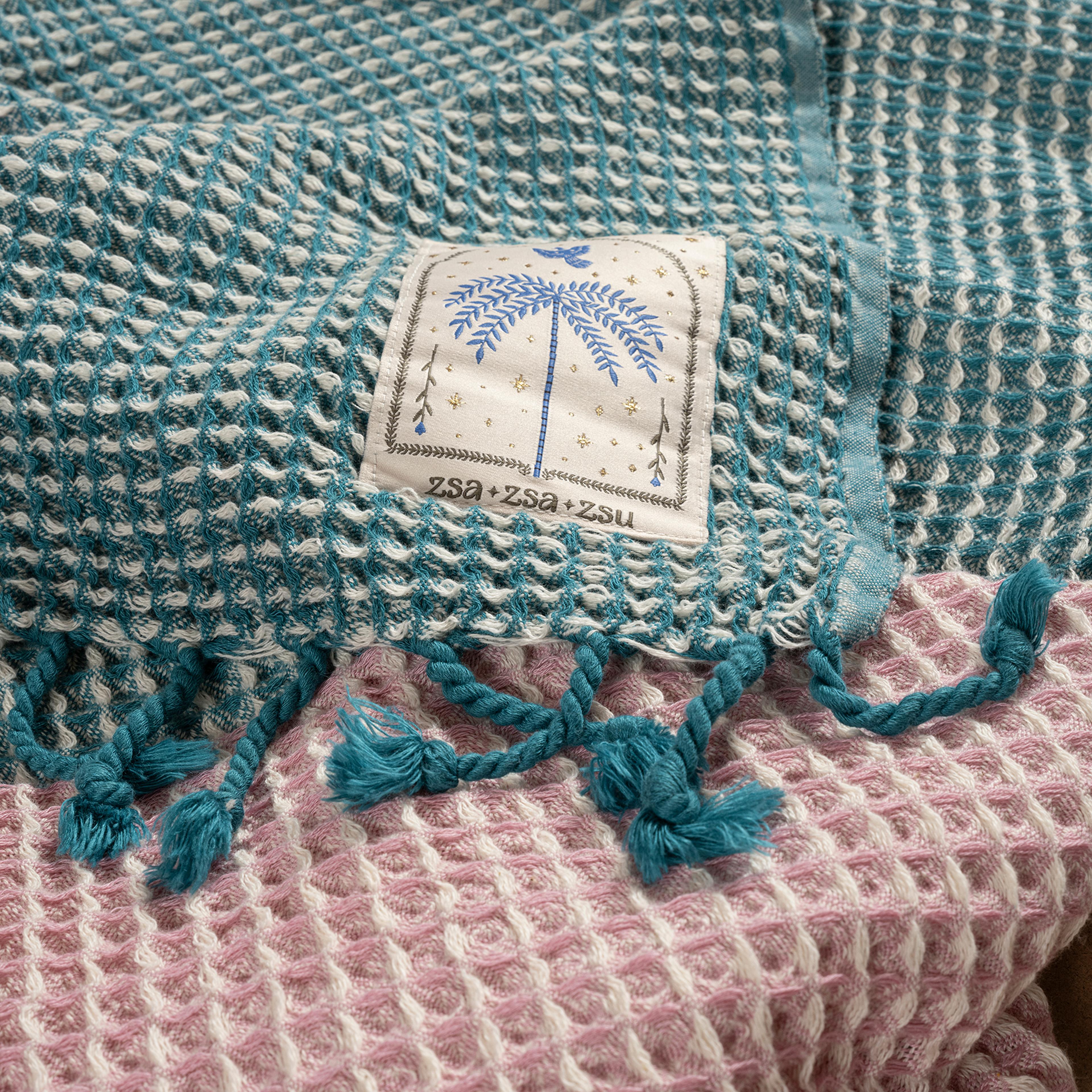 Baklan Waffle Pamuk Pamuklu Peştamal 90x170 Cm Pembe - Yeşil