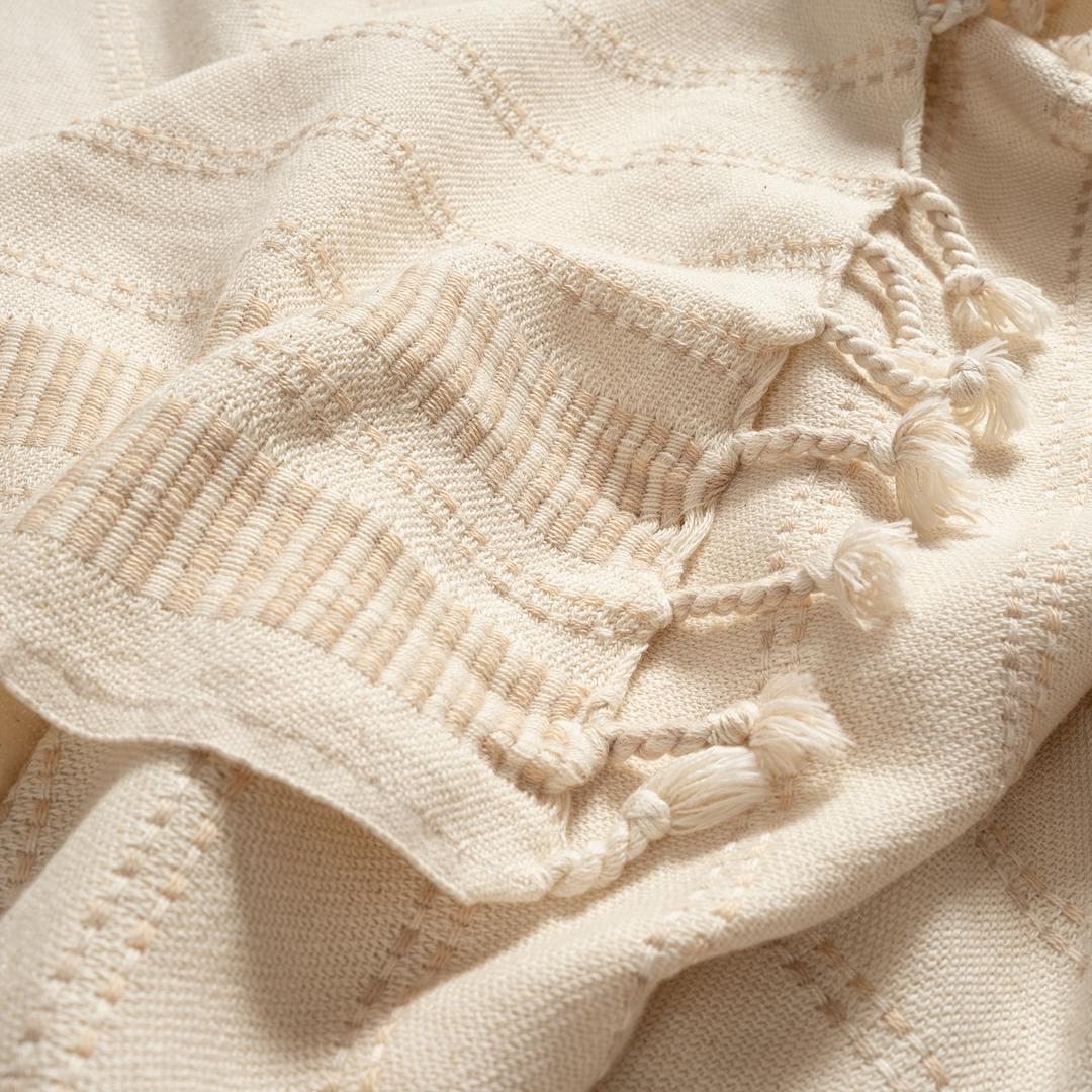 Baklan Saçaklı İplik Boyalı Dikey Çizgili Pamuk %100 Pamuk Peştamal 90x170 Cm Natural