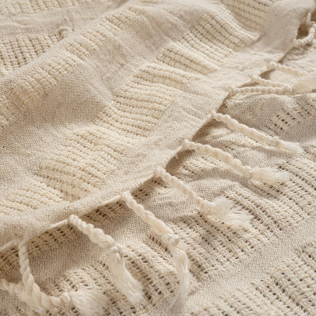 Baklan Saçaklı İplik Boyalı Geniş Yatay Çizgili Pamuk %100 Pamuk Peştamal 90x170 Cm Natural