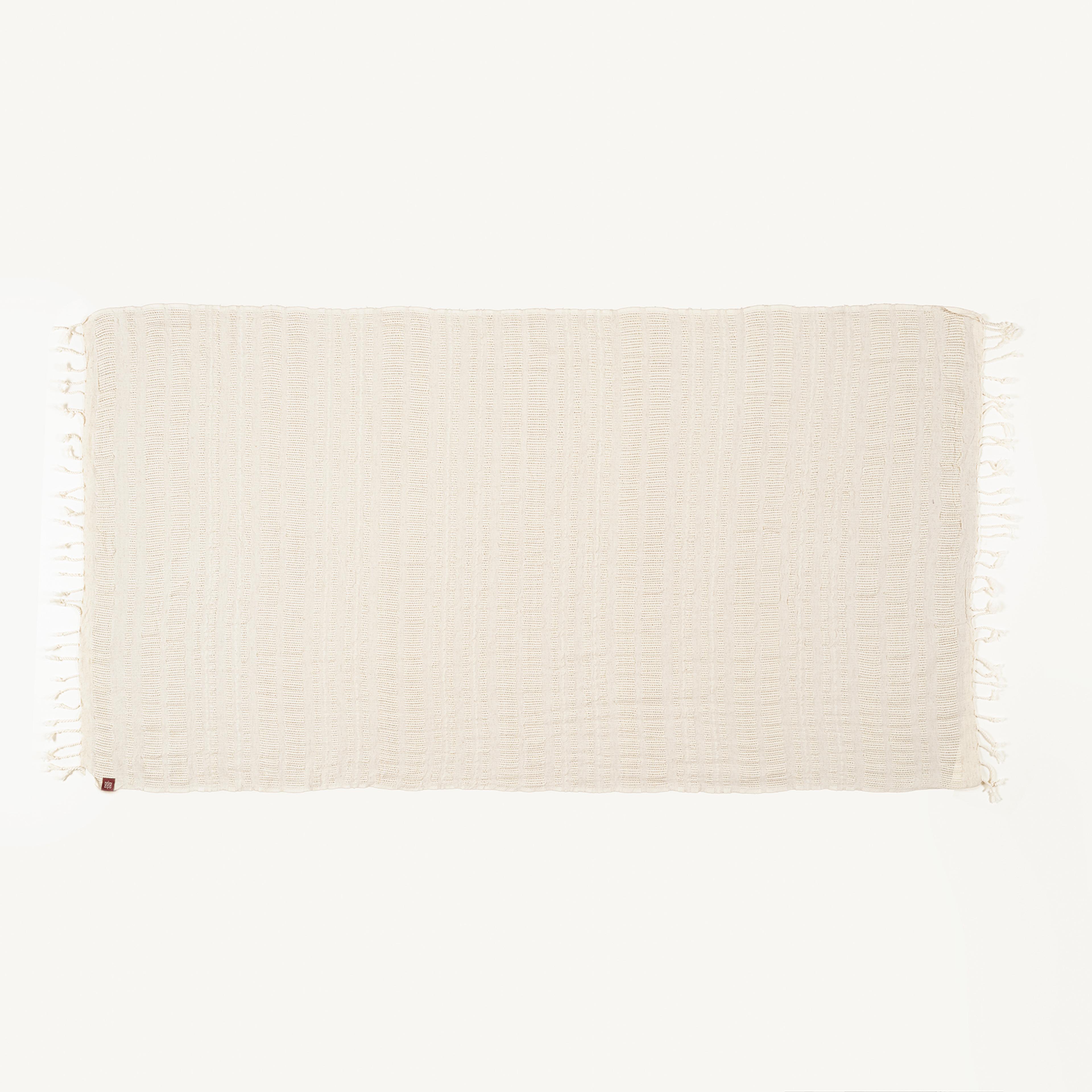 Baklan Saçaklı İplik Boyalı Geniş Yatay Çizgili Pamuk %100 Pamuk Peştamal 90x170 Cm Natural