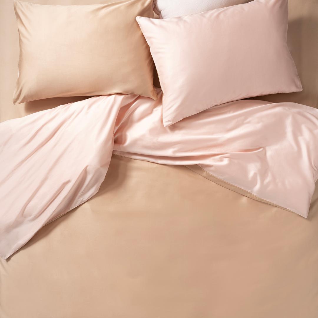 Solıd 300 Tc Çift Taraflı Çift Kişilik Pamuk Saten %100 Pamuk Saten Nevresim Seti 200x220 Cm Pembe - Kum Rengı