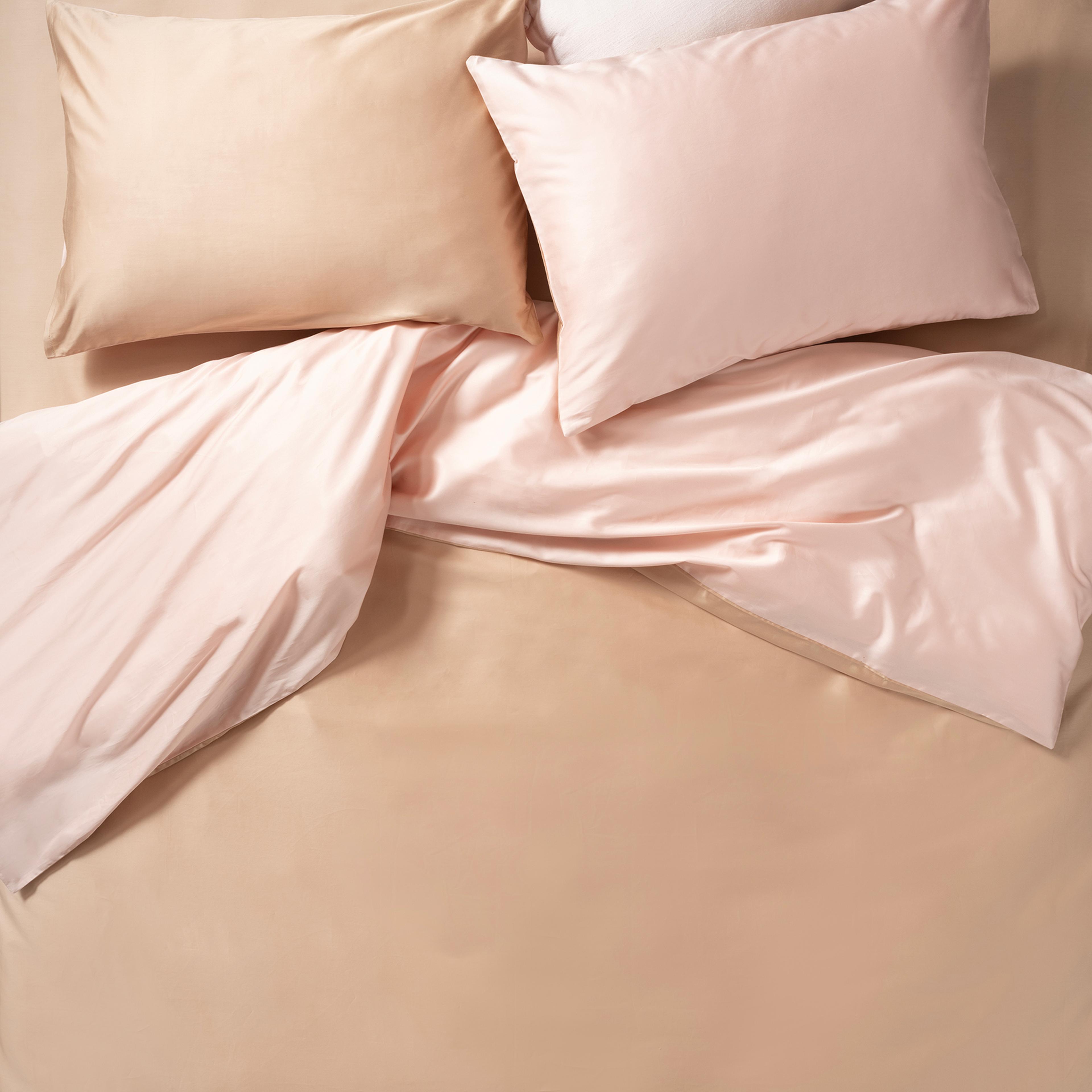 Solıd 300 Tc Çift Taraflı Çift Kişilik Pamuk Saten %100 Pamuk Saten Nevresim Seti 200x220 Cm Pembe - Kum Rengı