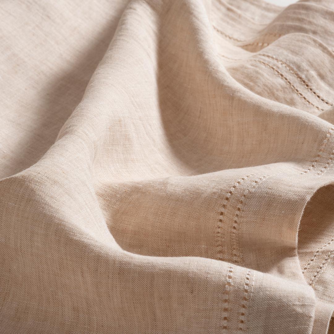 Nilüfer Antik Dikişli Keten %100 Keten Masa Örtüsü 150x240 Cm Bej